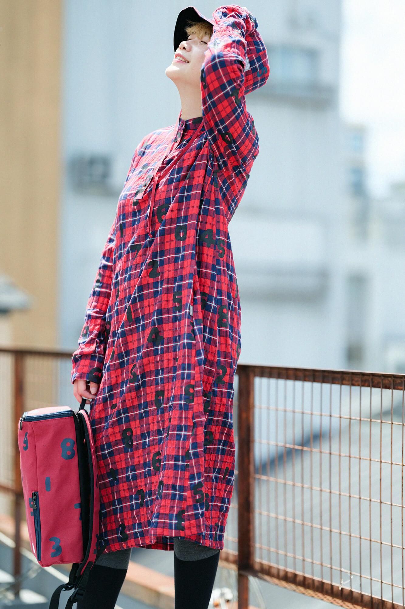 Herringbone Check H.N.BIKE One-piece Dress / SO-SU-U Scarlet