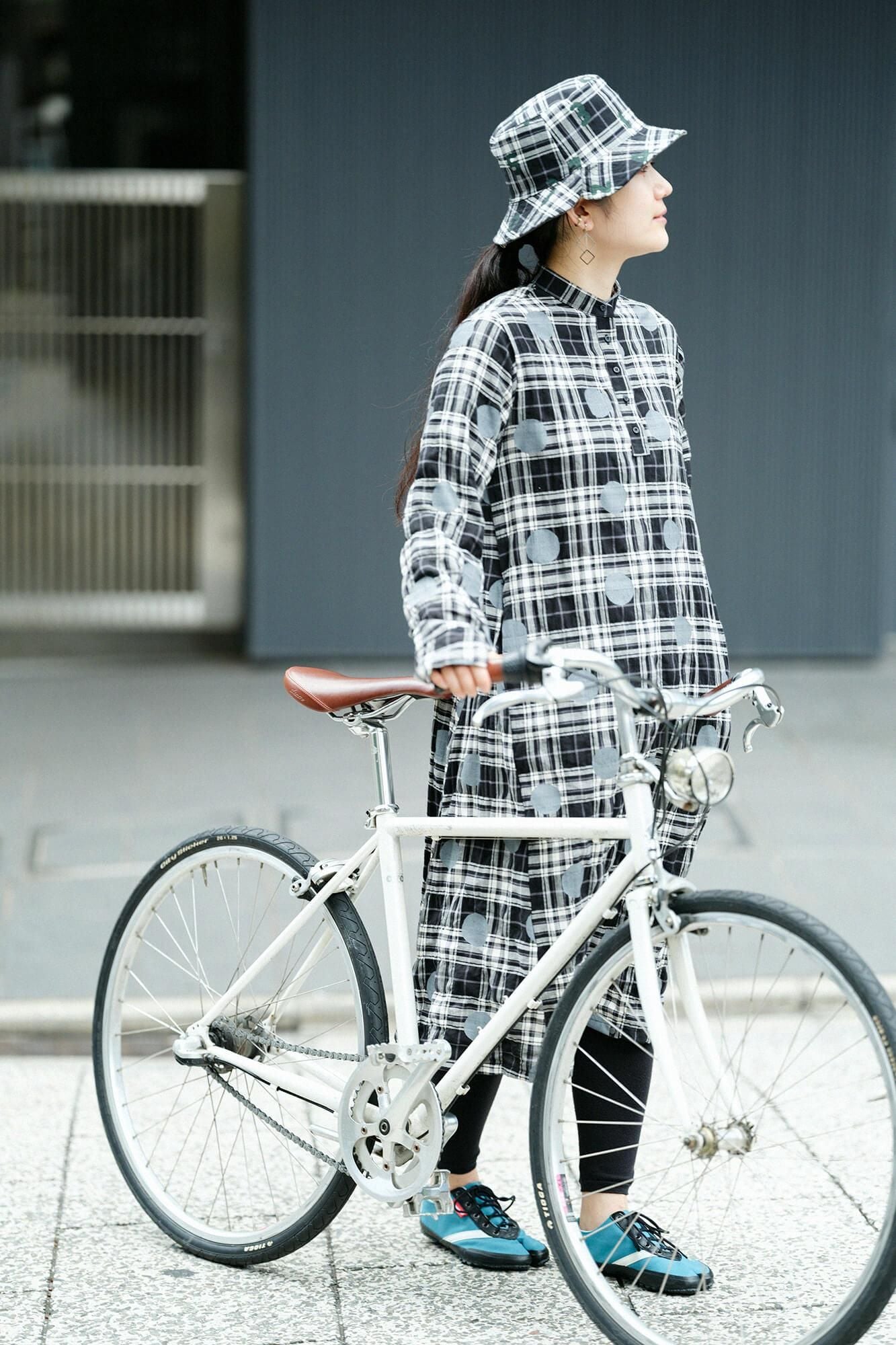 人字形織格紋H.N.BIKE連身裙/圓點 間疏