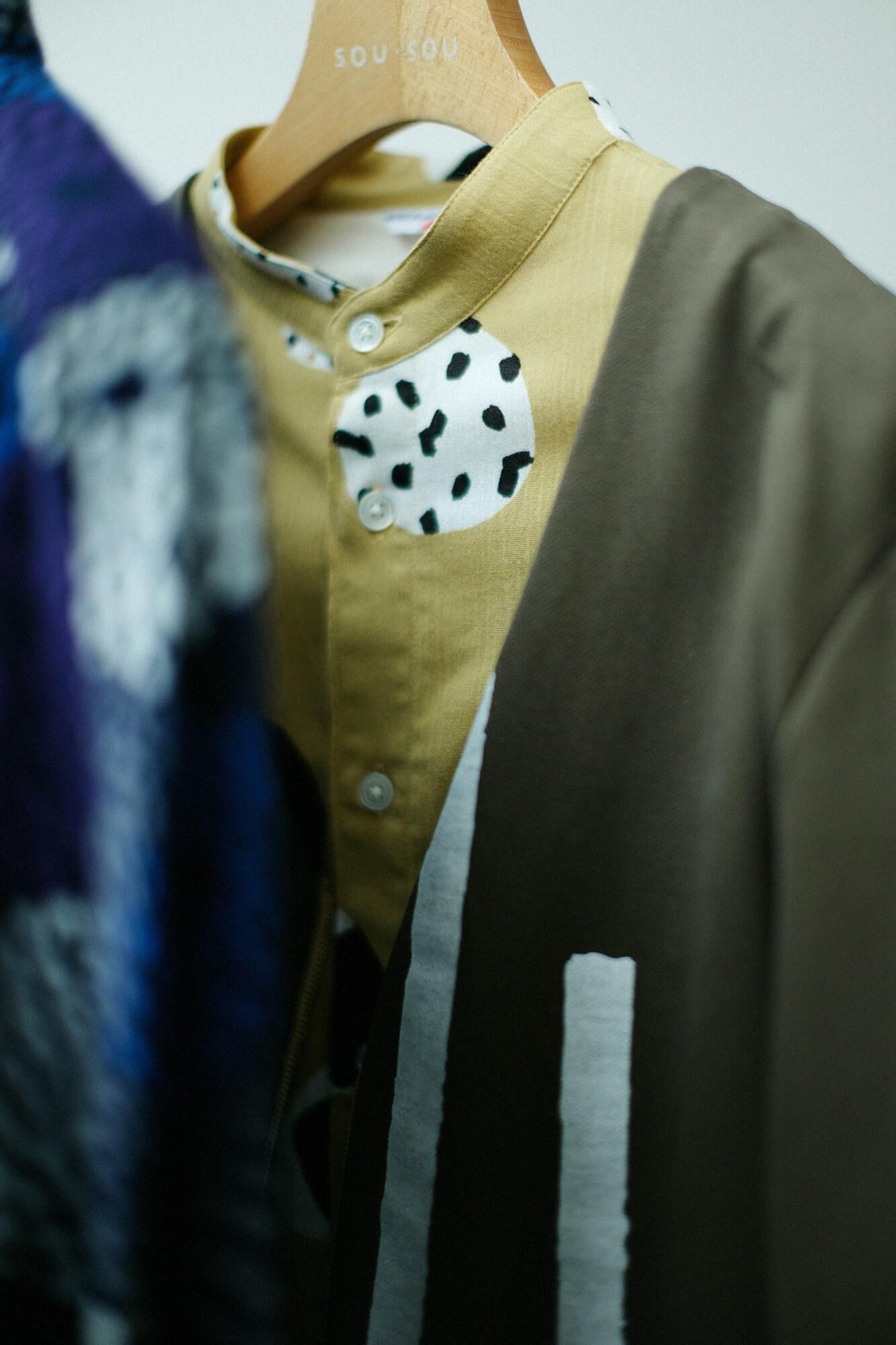 高島縮 20/20 スタンドカラーシャツ/おむすび