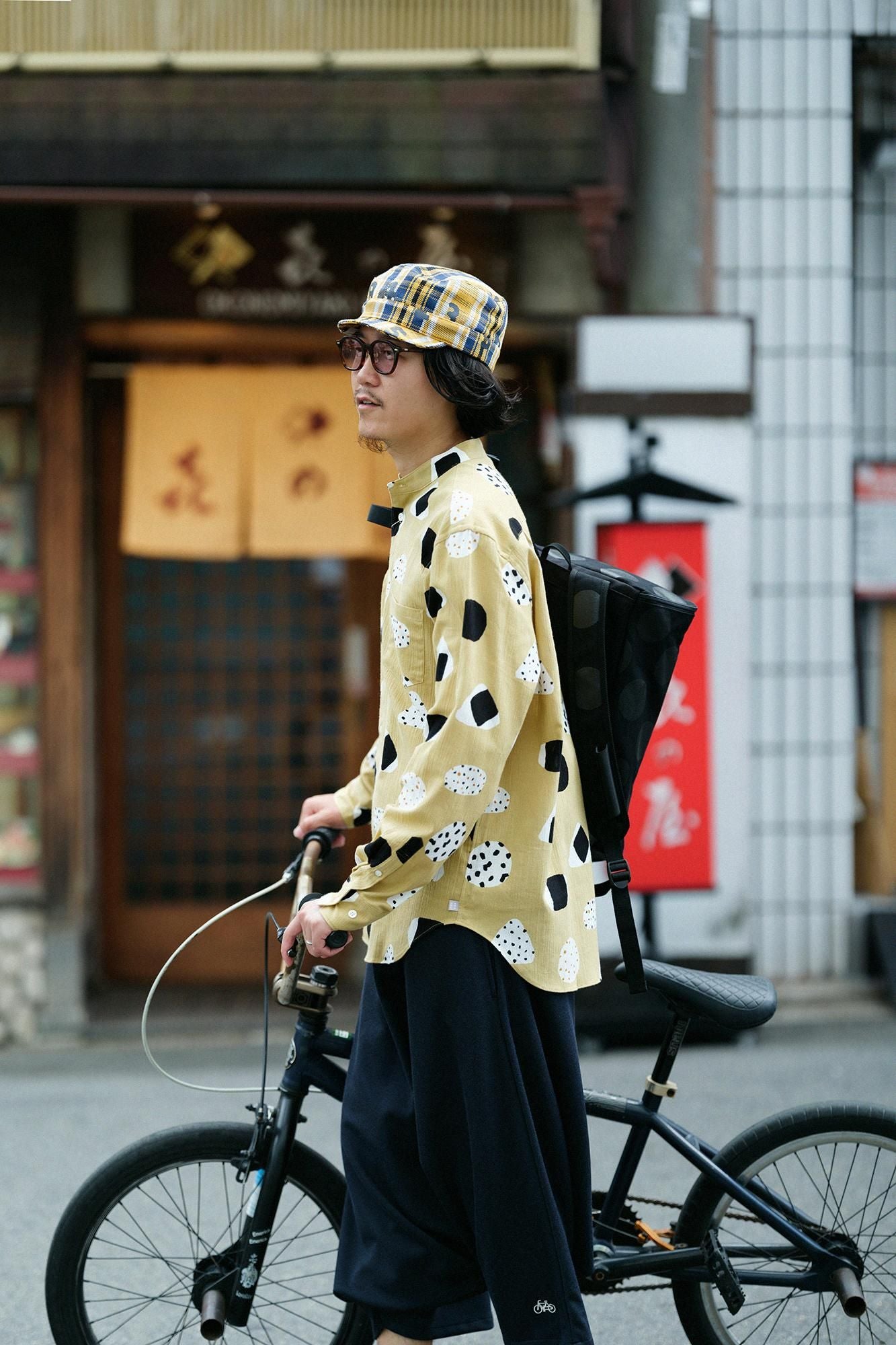 高島縮 20/20 スタンドカラーシャツ/おむすび