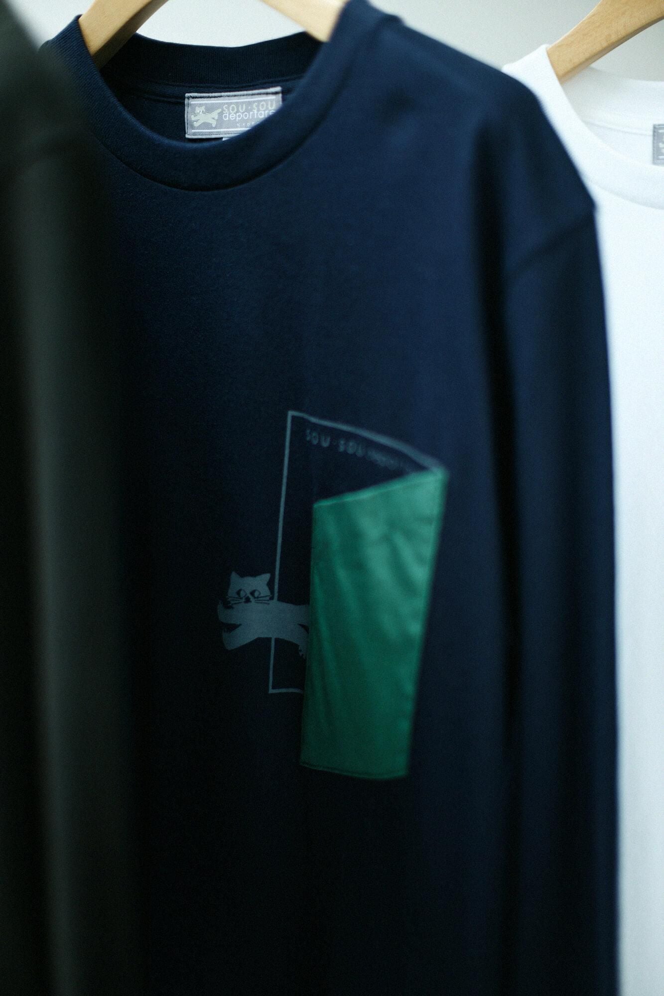 Long-sleeved escape Pocket T-shirt / Navy
