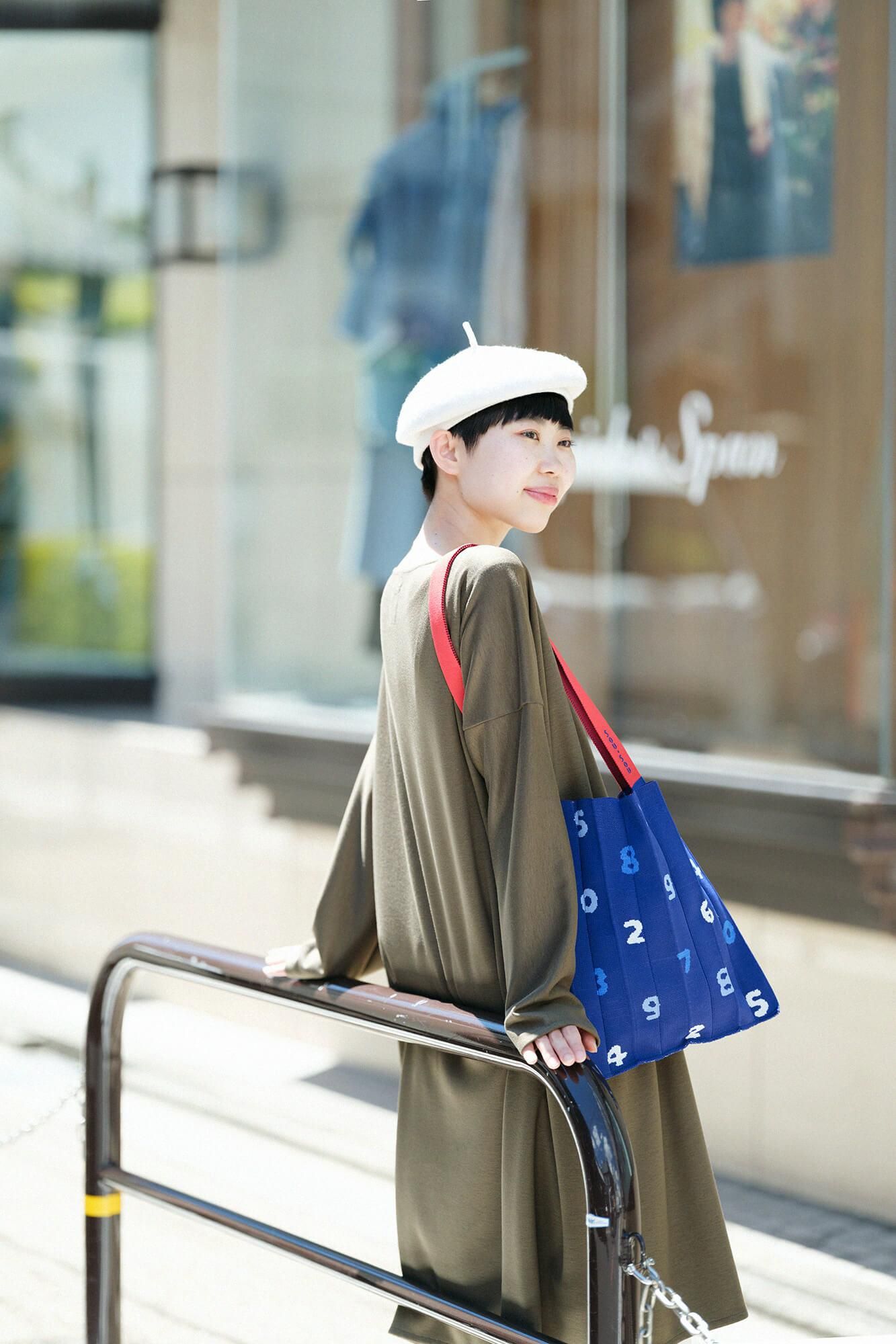 羊毛混紡 羅紋針織布 船領長袖連身裙/綠褐色