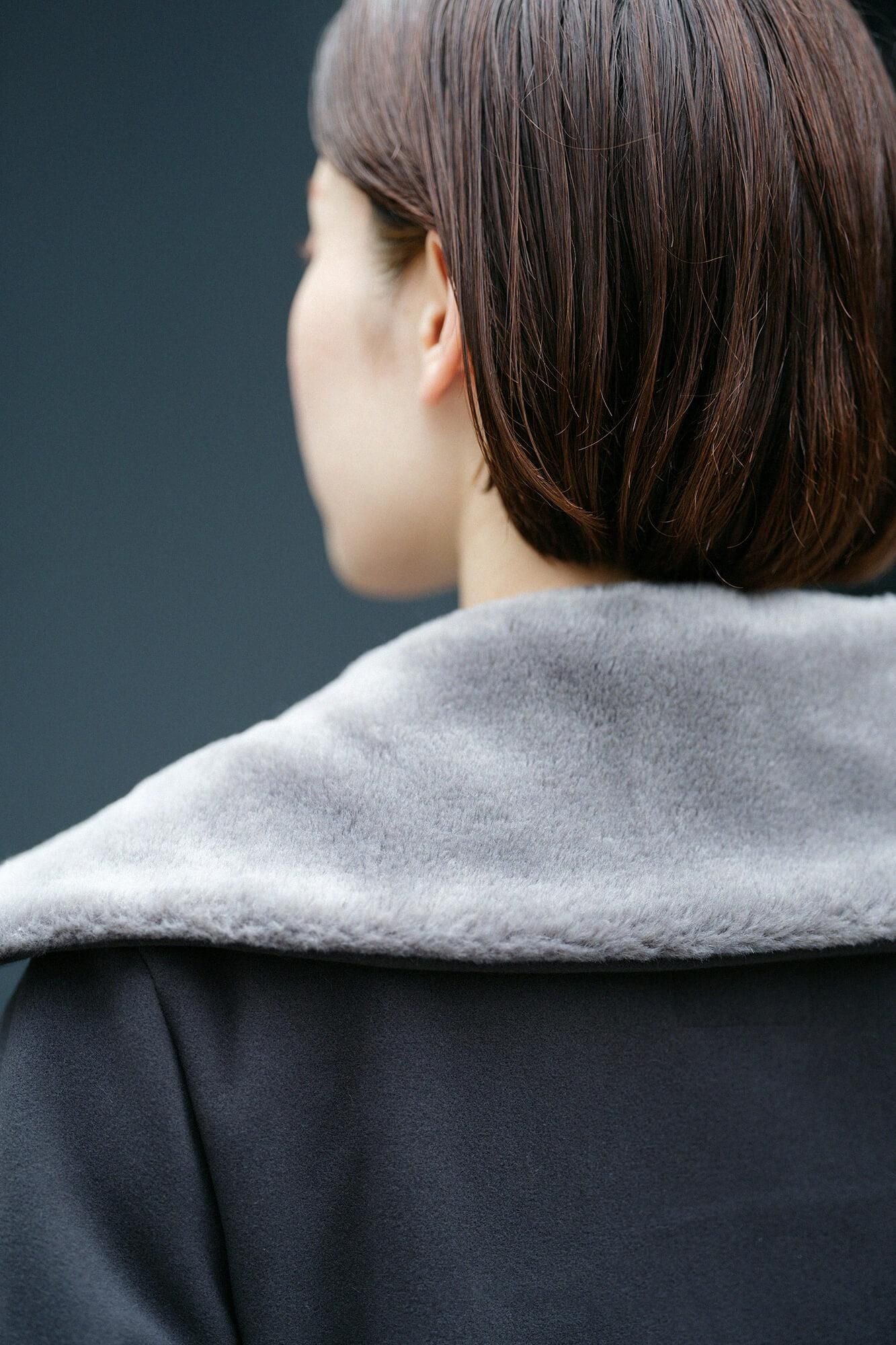 【net limited】Melton High-neck Blouson / Dark Grey × SO-SU-U