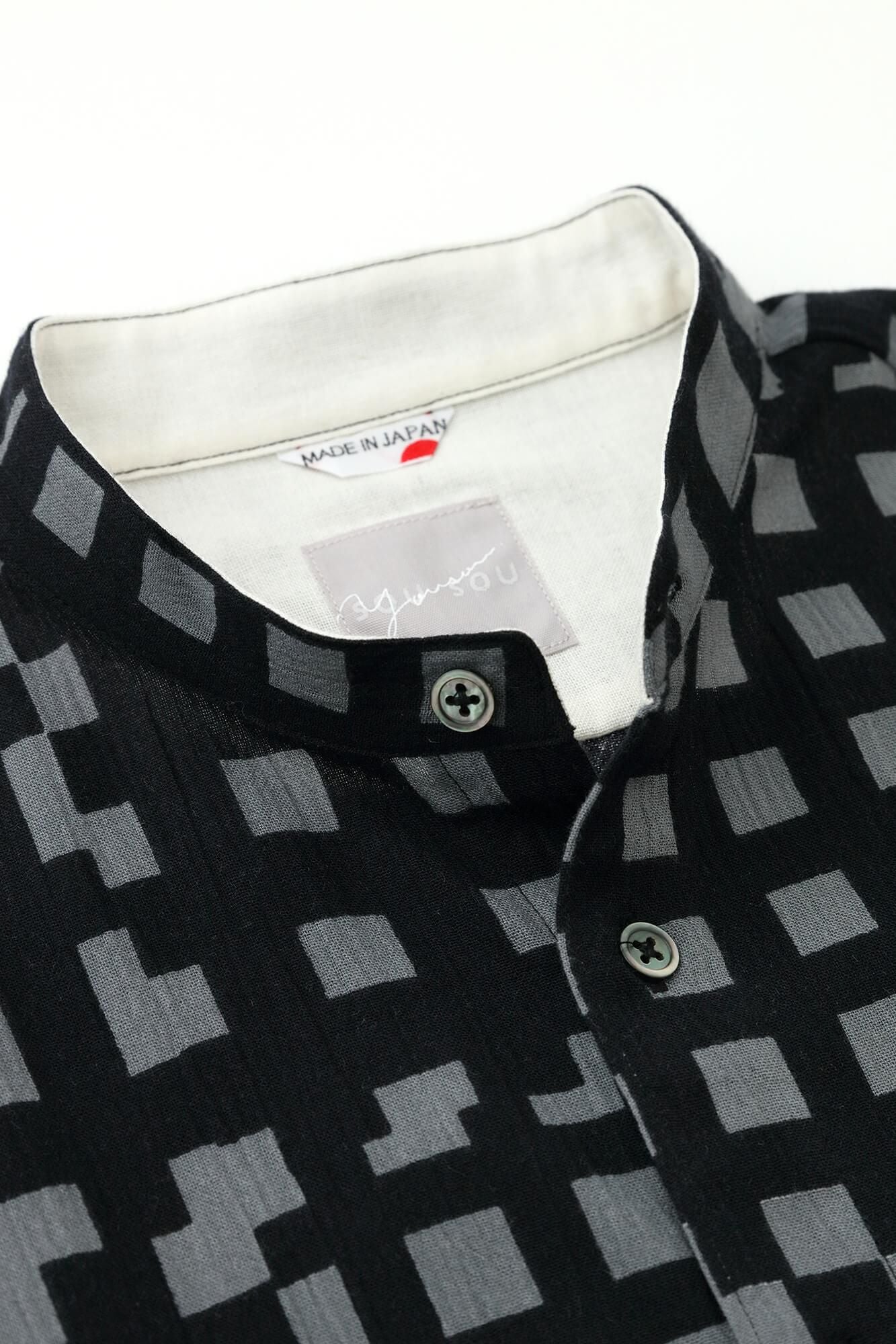 Chizimi Cotton 20/20 Stand Collar Long-sleeved Shirt SP/ Bamboo Lattices