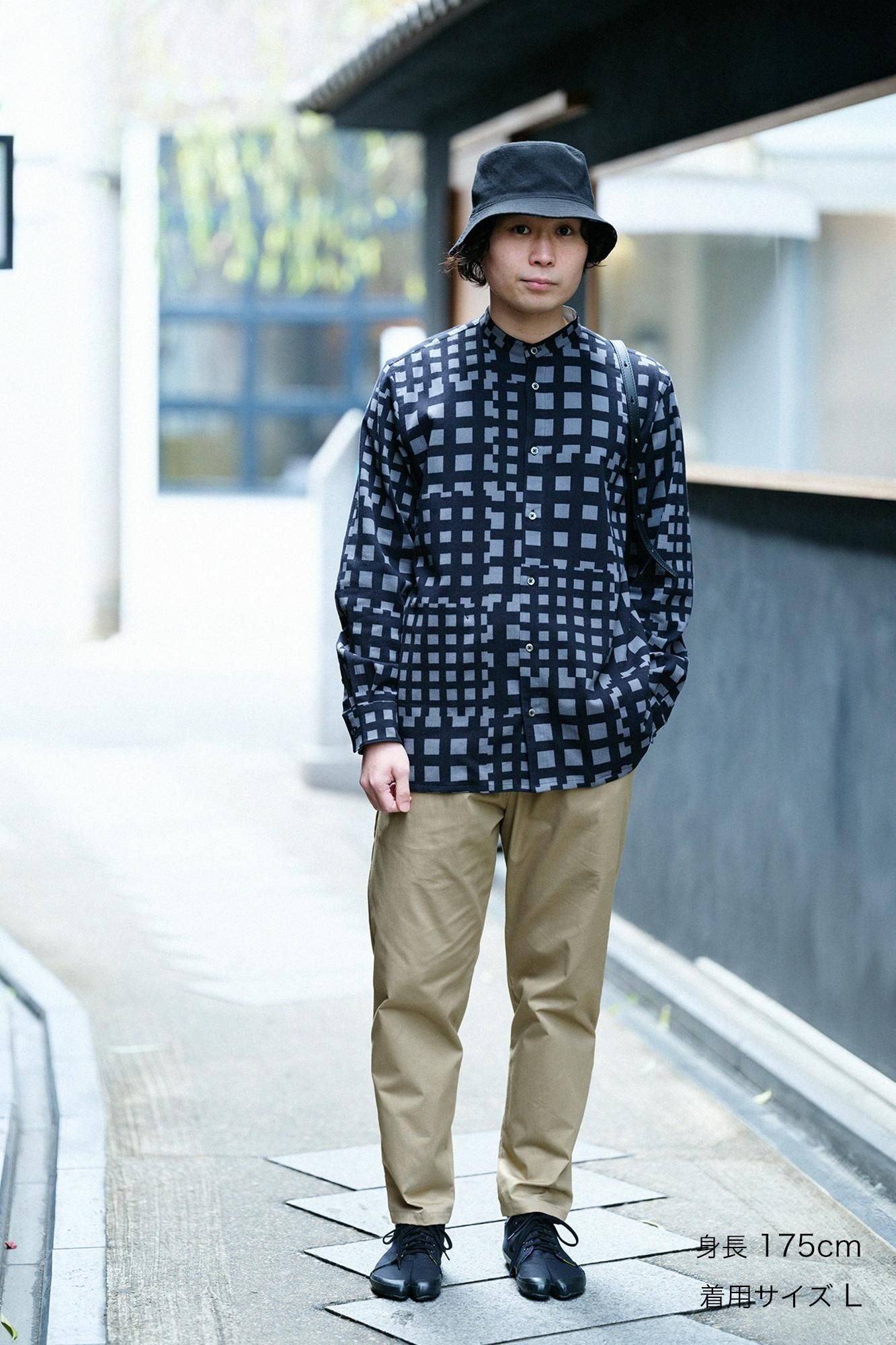 Chizimi Cotton 20/20 Stand Collar Long-sleeved Shirt SP/ Bamboo Lattices