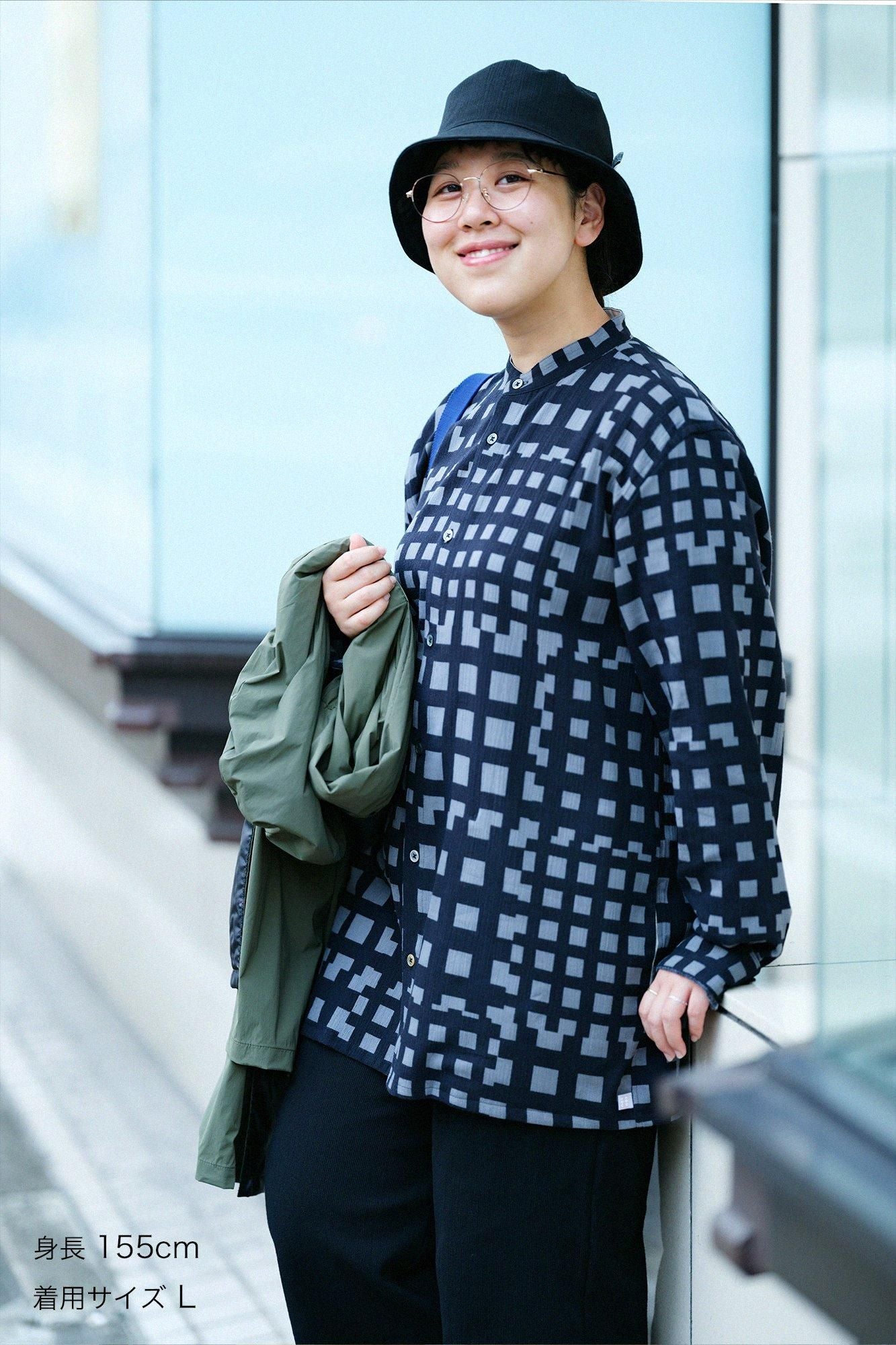 Chizimi Cotton 20/20 Stand Collar Long-sleeved Shirt SP/ Bamboo Lattices