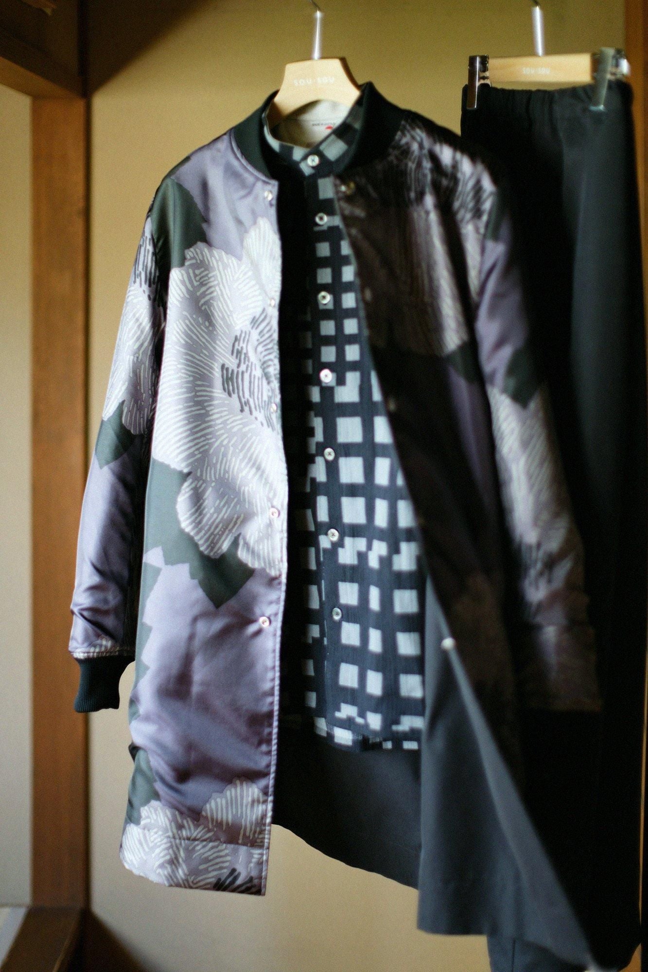 Chizimi Cotton 20/20 Stand Collar Long-sleeved Shirt SP/ Bamboo Lattices