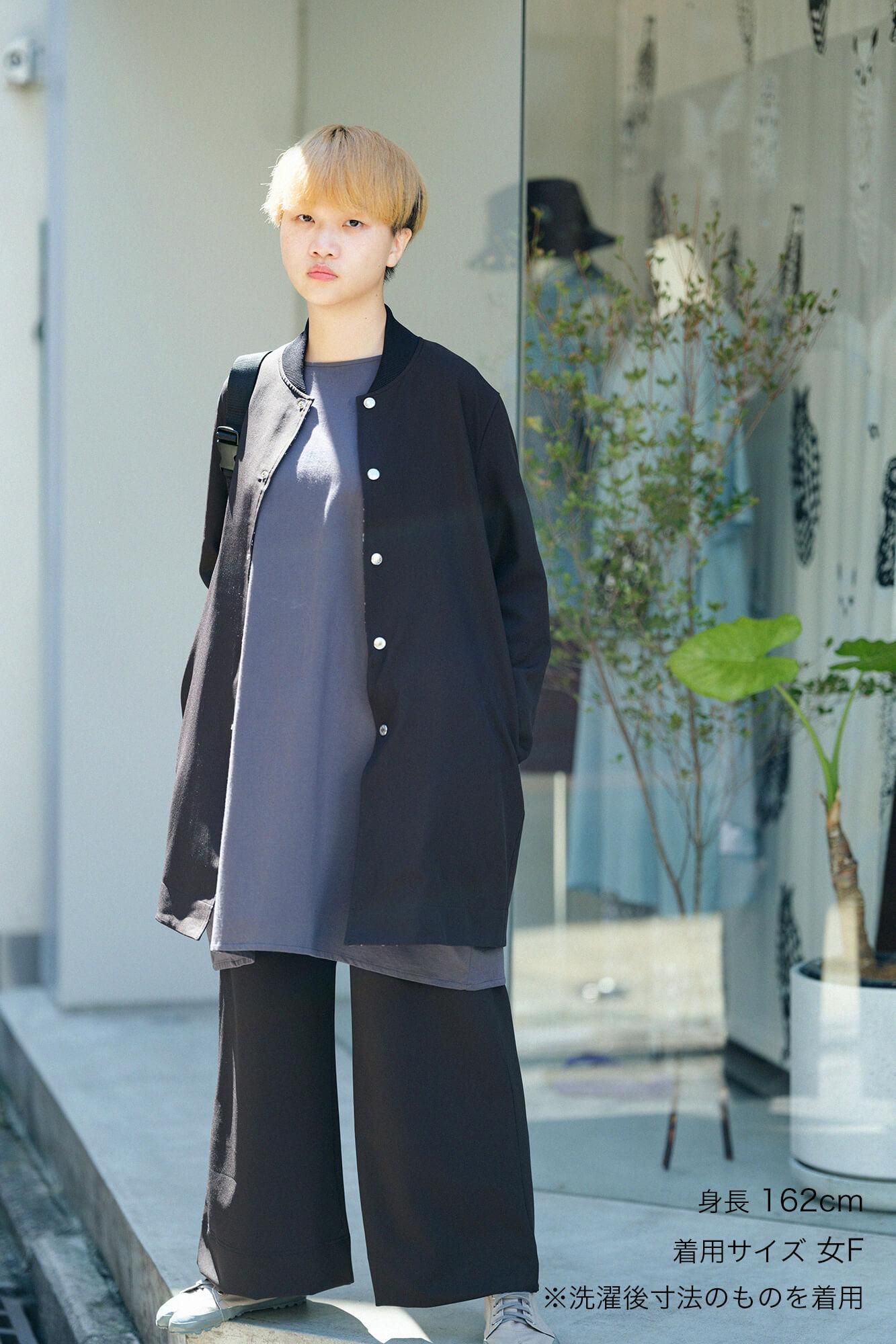 超長棉 船領L/S 長版上衣/墨色