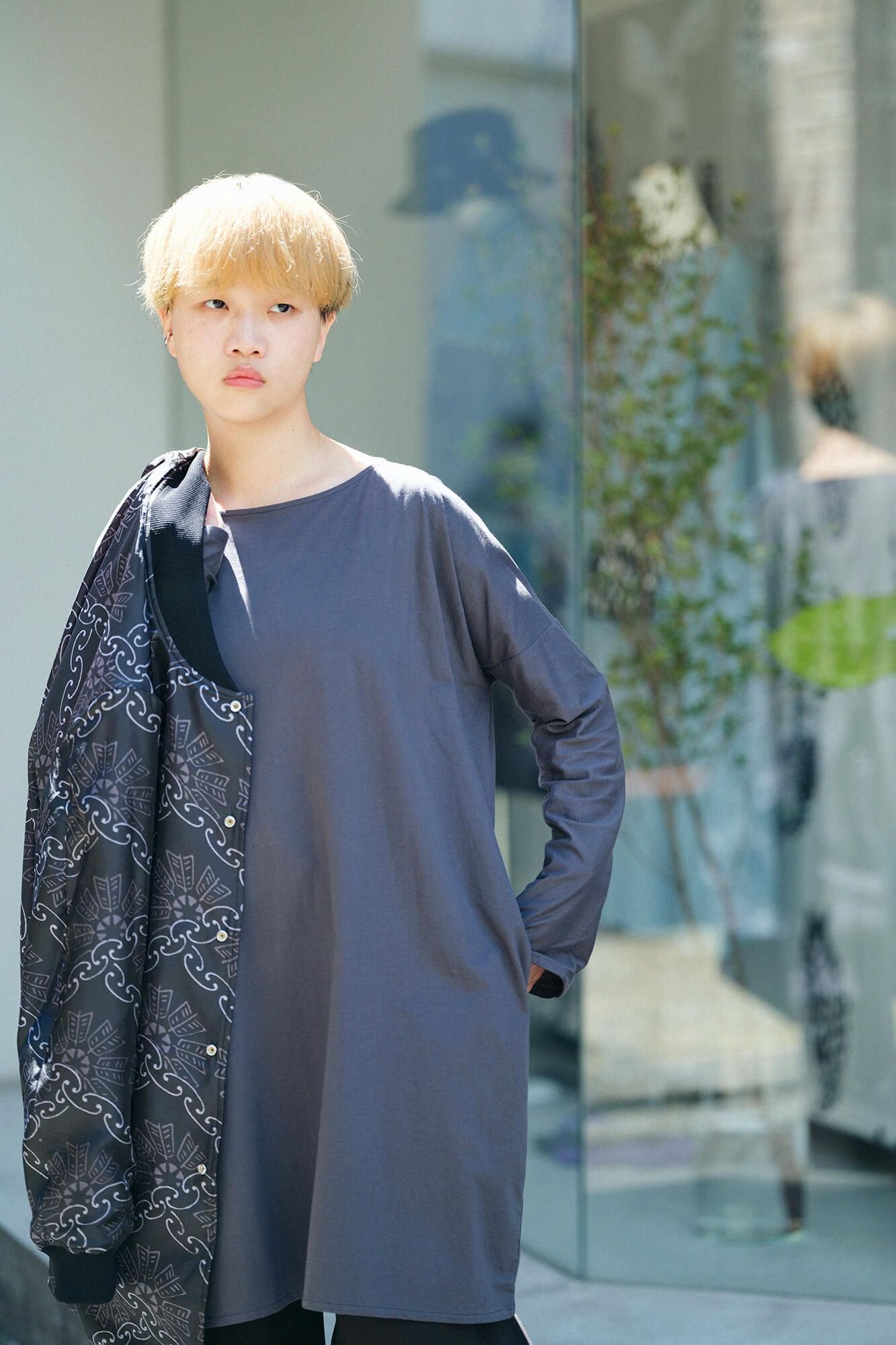 超長棉 船領L/S 長版上衣/墨色