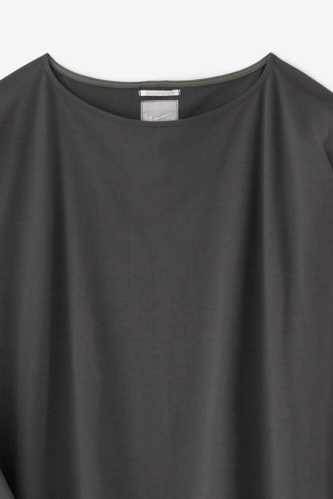 超長棉 船領L/S 長版上衣/墨色