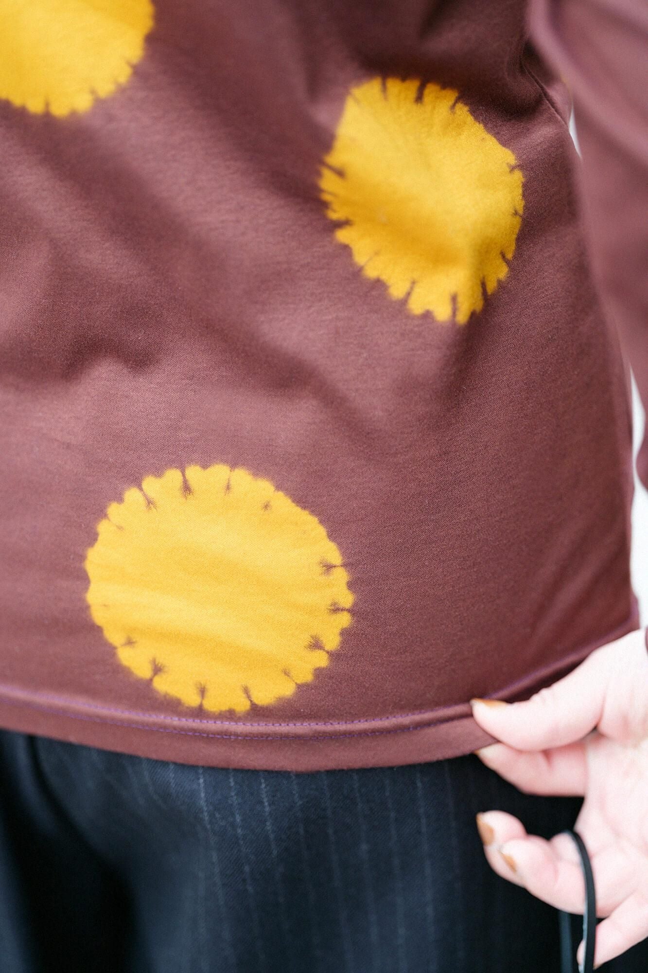 近清紮染 雙面編 高領上衣/大圓點 棕色×琥珀色