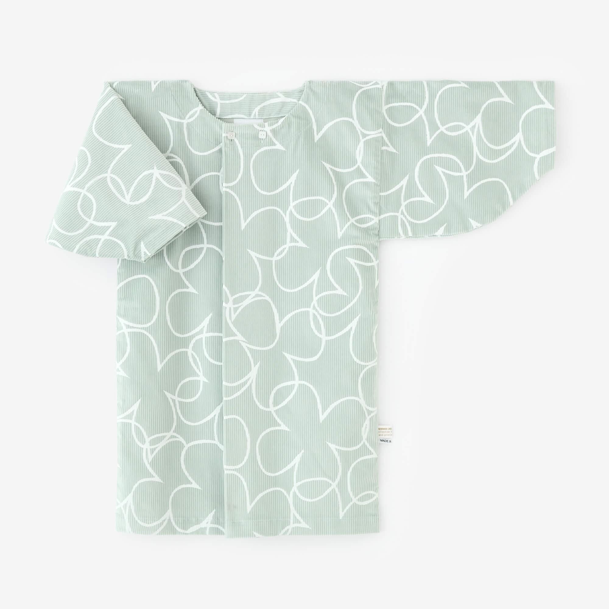 ●燈芯絨 圓弧袖貫頭衣/四葉草 淺綠色