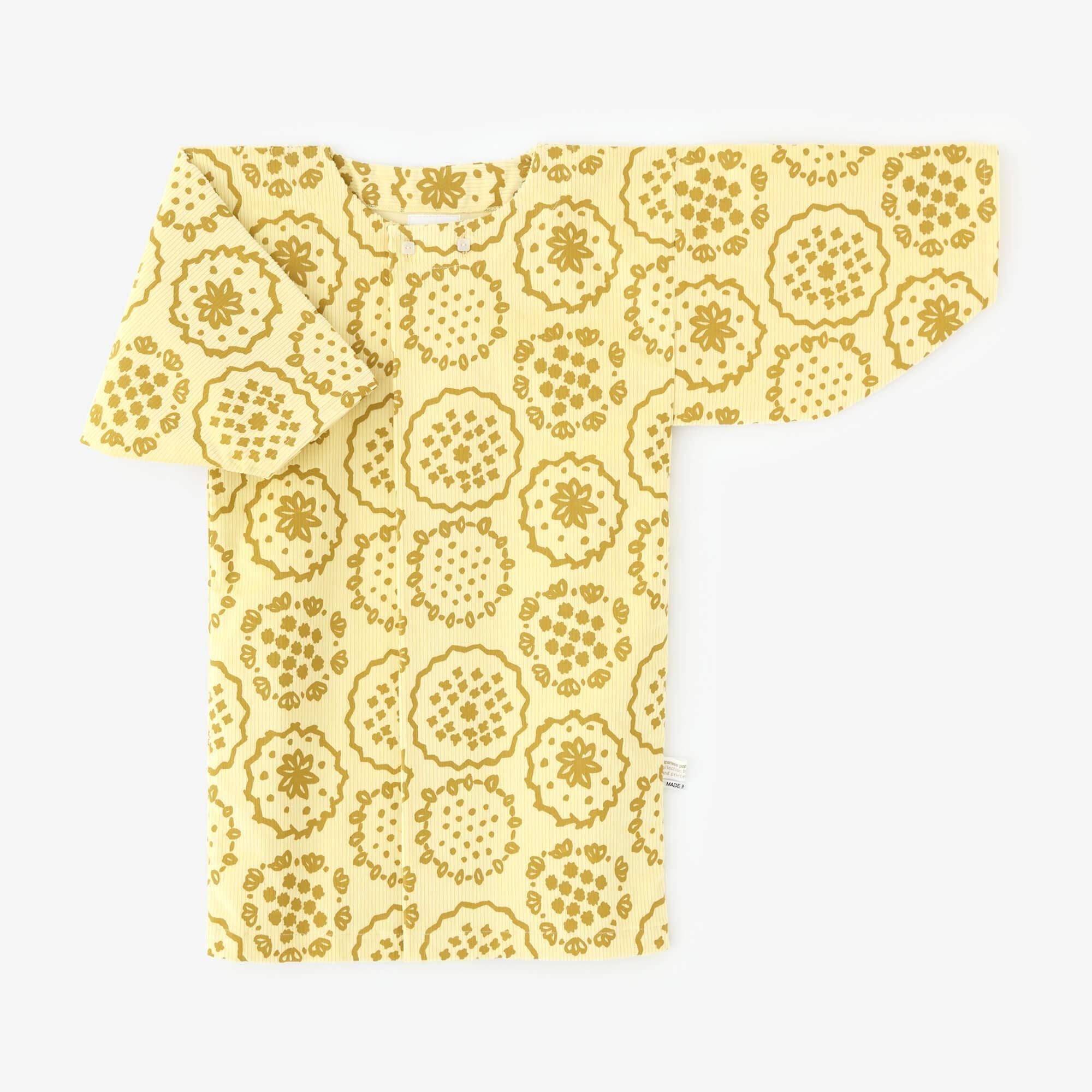 ●燈芯絨 圓弧袖貫頭衣/花刺繡 淺黃色