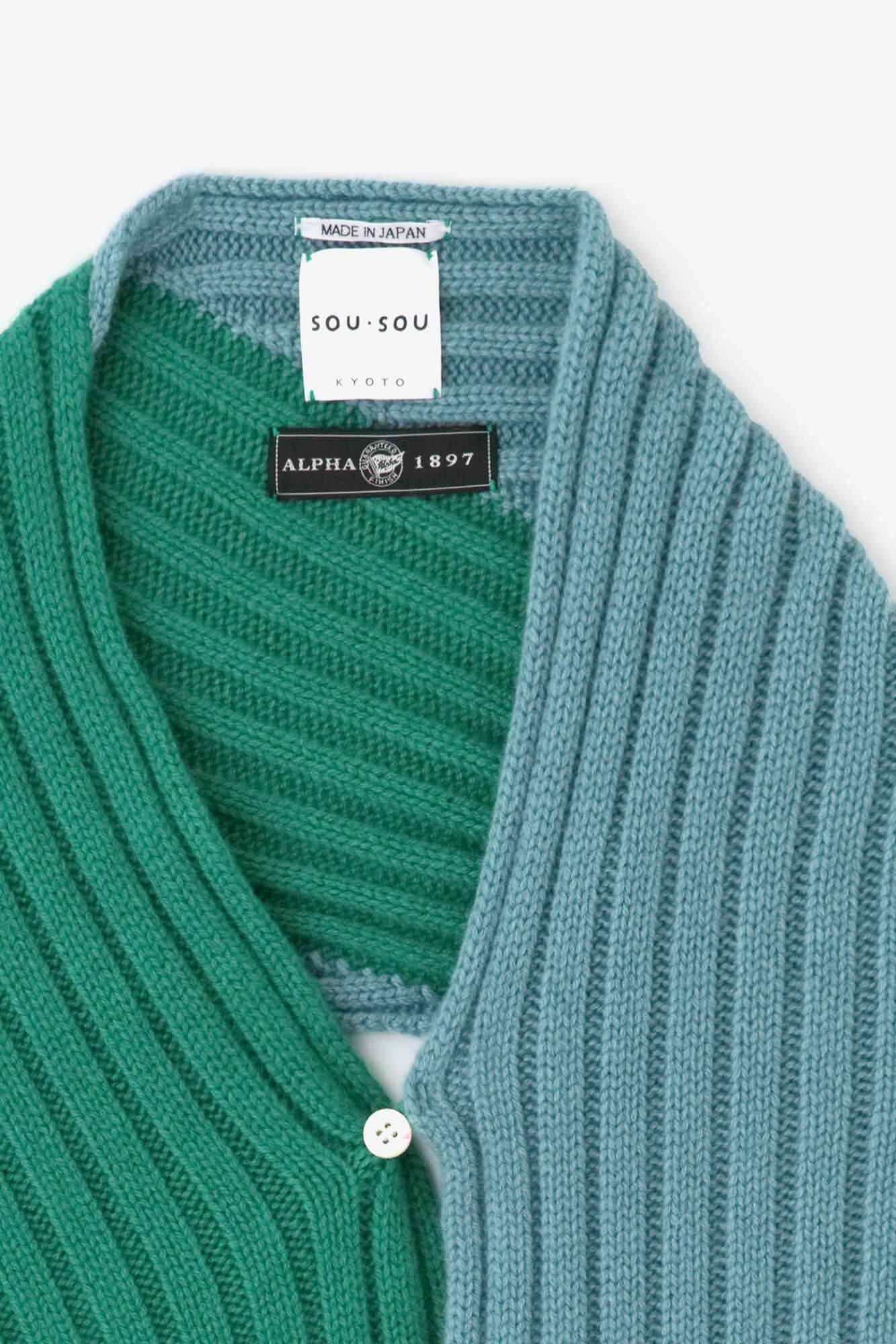 SOU・SOU×ALPHA羊絨枯山水圍巾/藍綠色×綠青色