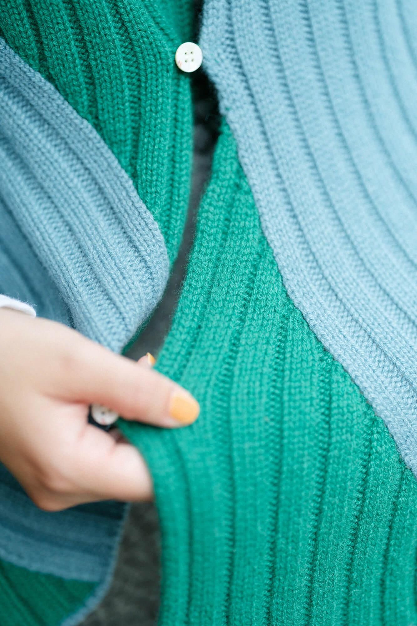 SOU・SOU×ALPHA羊絨枯山水圍巾/藍綠色×綠青色