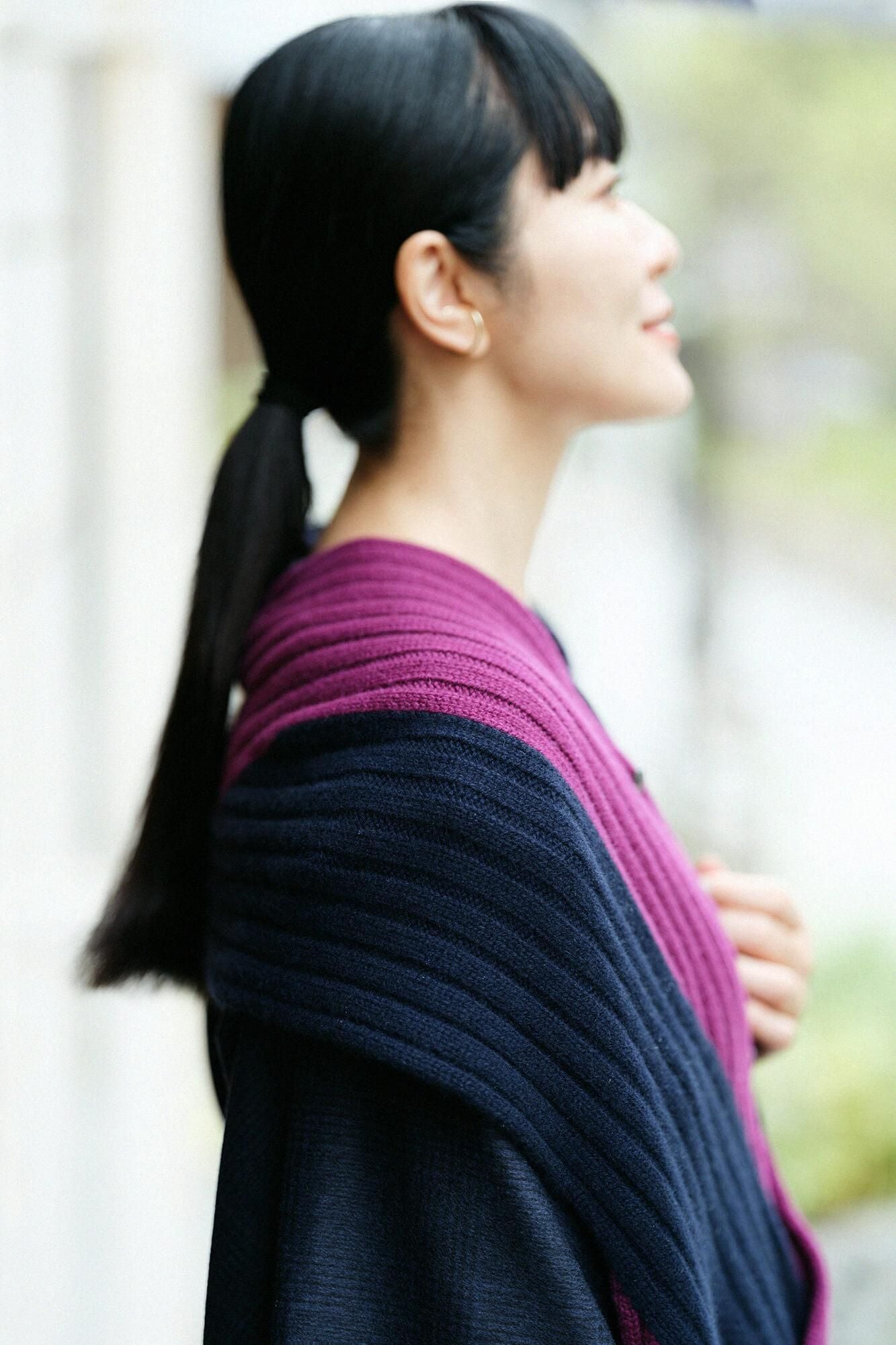 SOU・SOU×ALPHA羊絨 枯山水圍巾/暗藍色×京紫