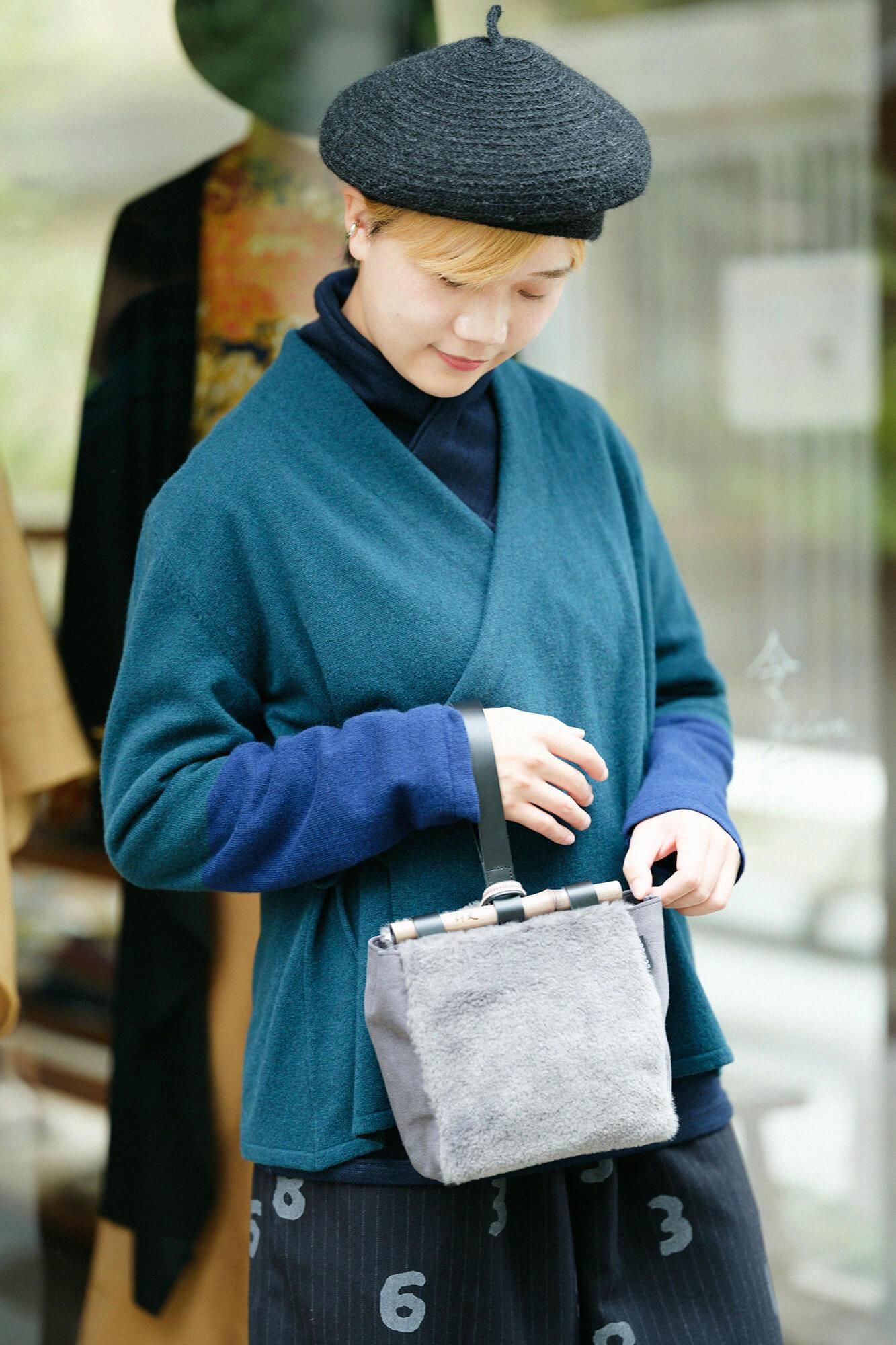 SOU・SOU× 알파 캐시미어 색이 다른소매 마키에리(다른 녹색 칼라)/깊이 녹색 바디 (깊이 녹색 바디)