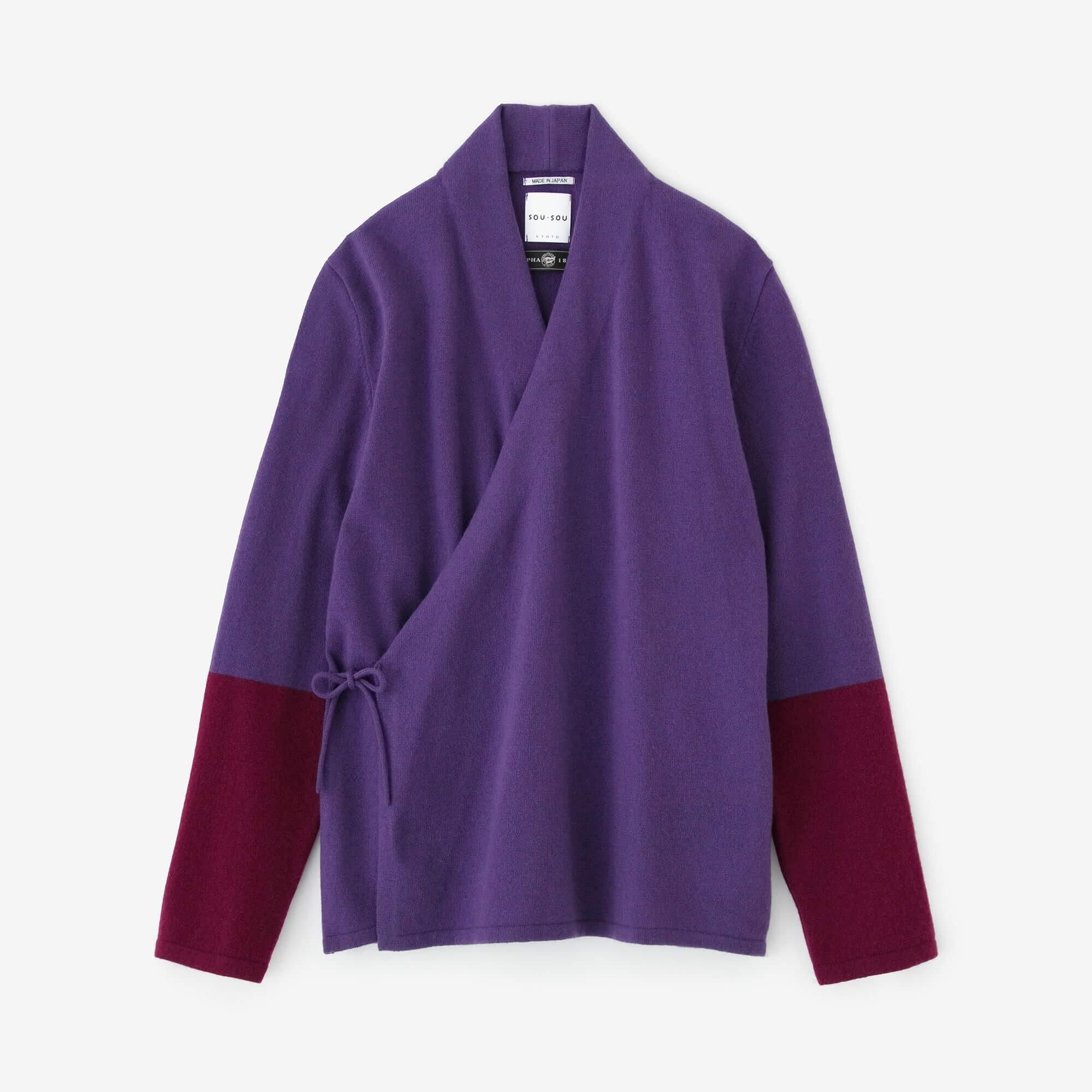 SOU・SOU×ALPHA Cashmere Bi-color Sleeve Kimono Sweater / Purple Body