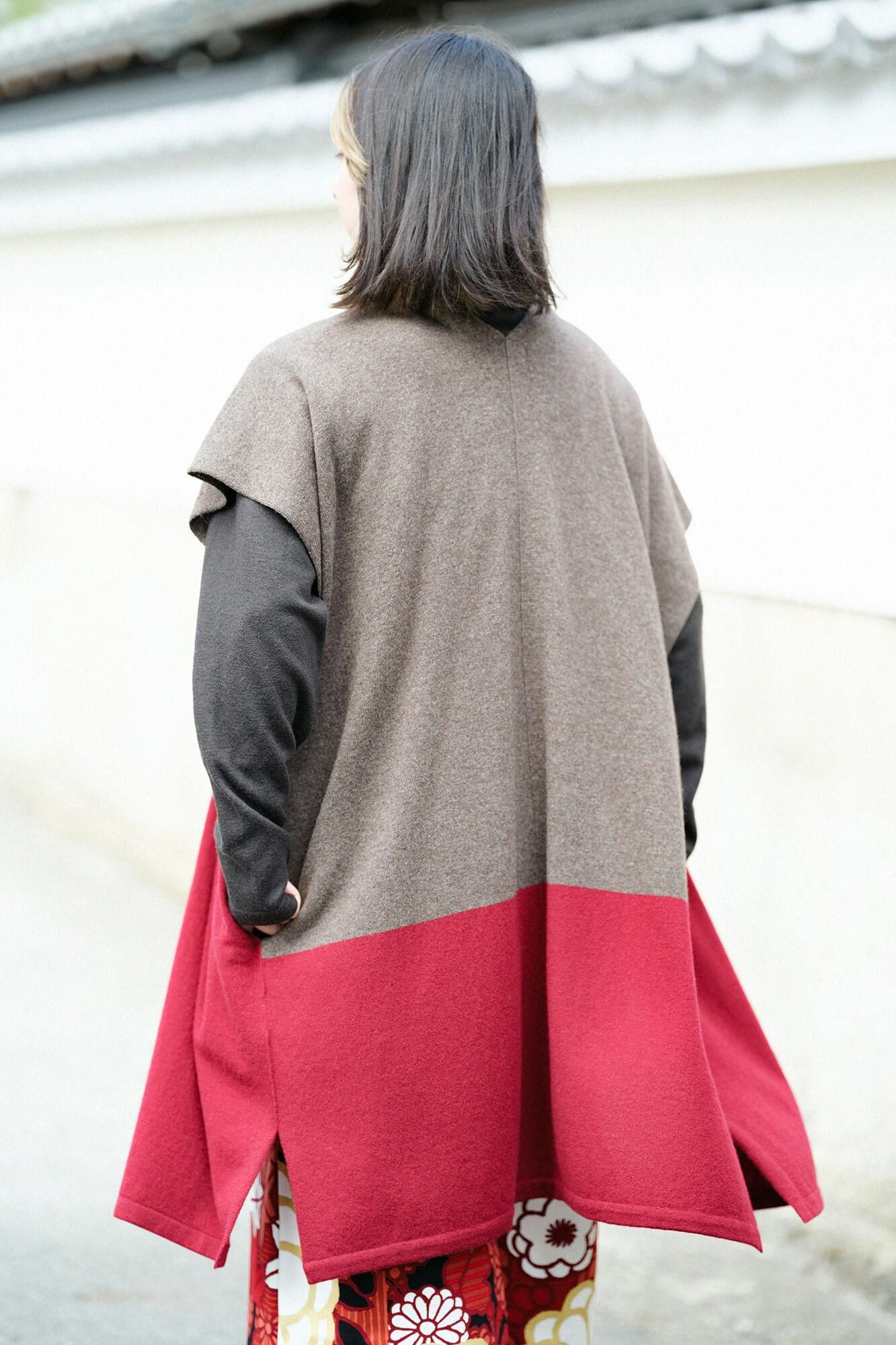 SOU・SOU× 알파 캐시미어 혼합 직사각형 원피스(Choho Ikei)후타츠미 Gumi/Kugarashicha ×석류색