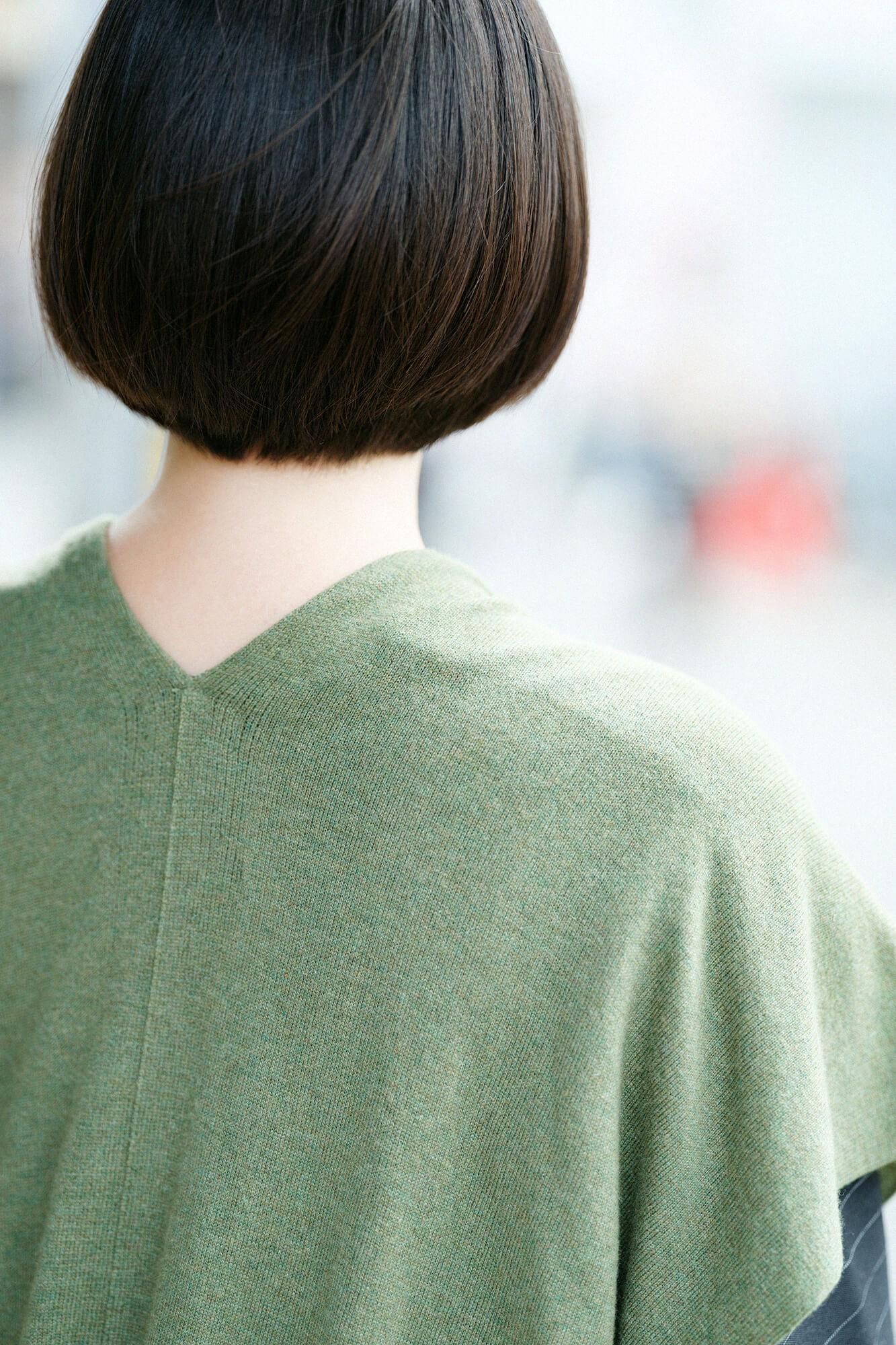 SOU・SOU×ALPHA Cashmere Blended Rectangular Long Open Vest Bi-color / Moss Green×Green