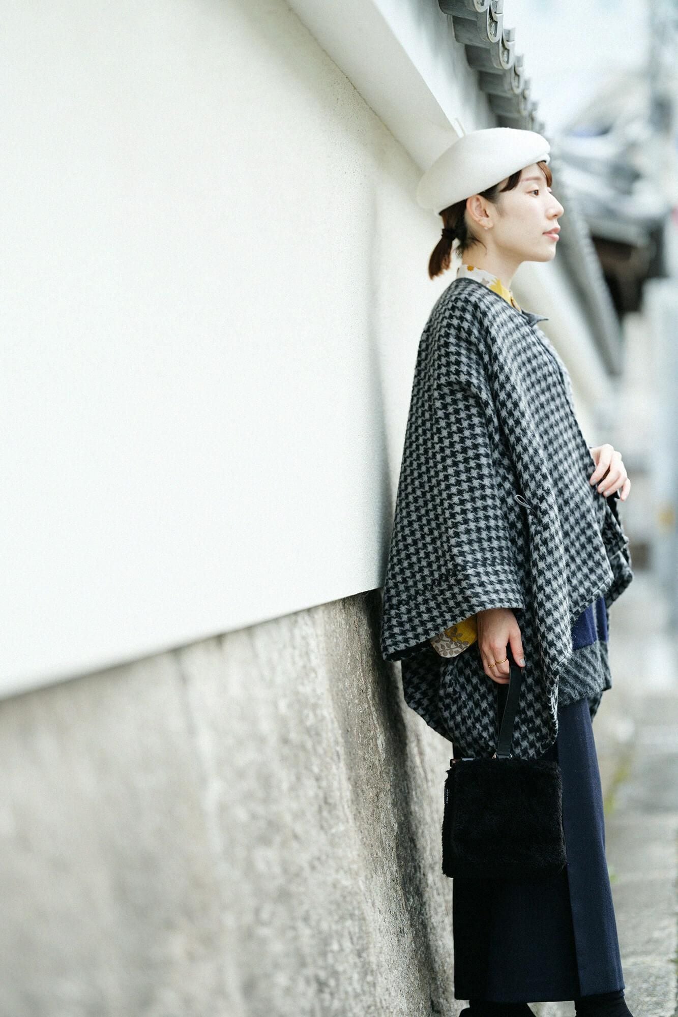 人造皮毛 道行小筥 竹柄手提包 染竹小/黑色2