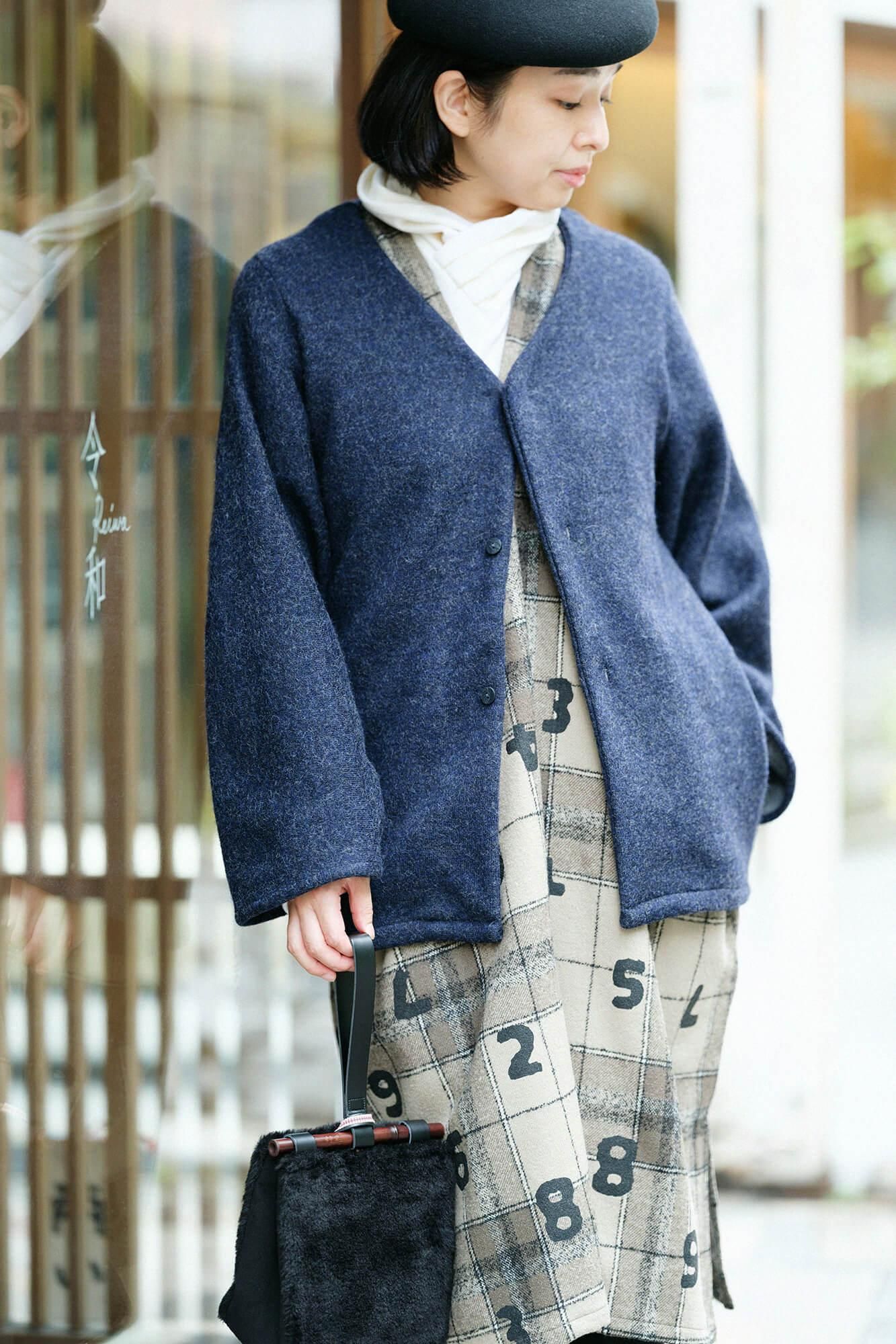 人造皮毛 道行小筥 竹柄手提包 染竹小/黑色2