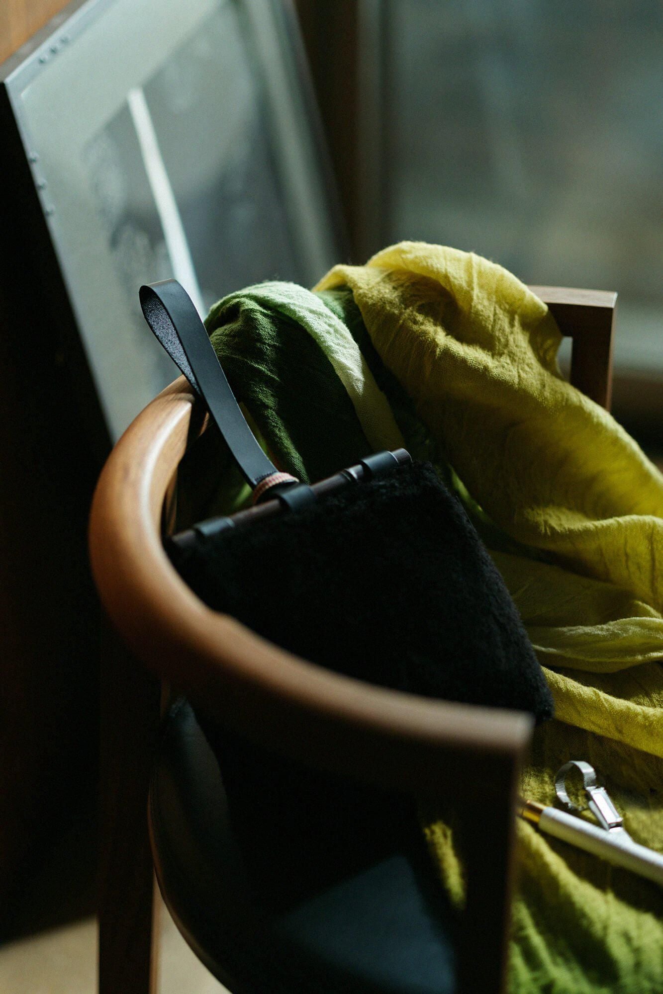 人造皮毛 道行小筥 竹柄手提包 染竹小/黑色2