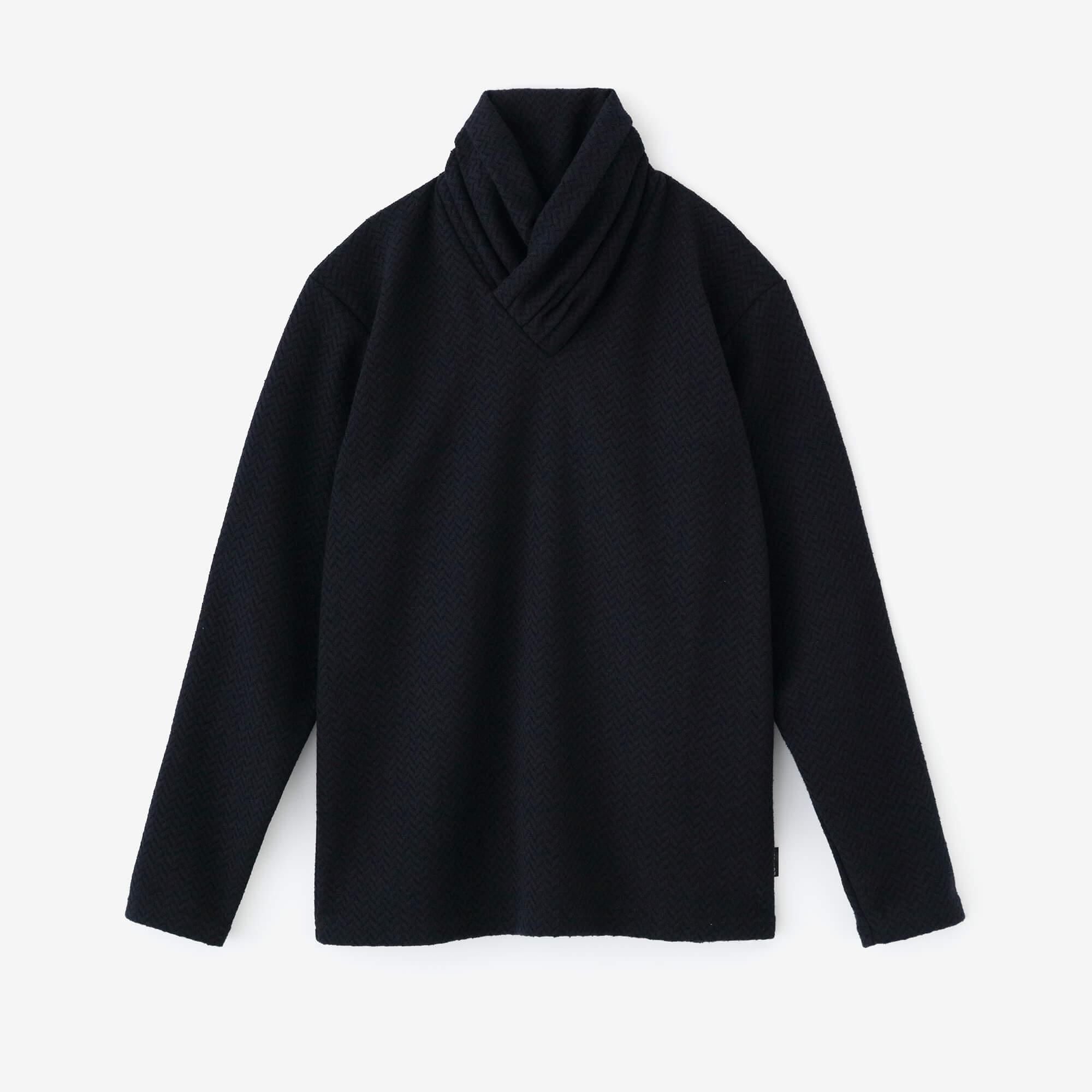 【官網限定】人字形斜紋織高領上衣/暗藍色