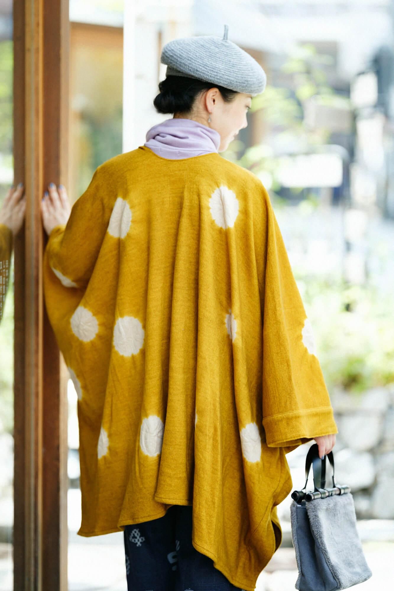 【net限定】近清絞り 梳毛(そもう) 強圧縮天竺(きょうあっしゅくてんじく) きさらぎ/水玉大(みずたまだい) 芥子色(からしいろ)×榛色(はしばみいろ)