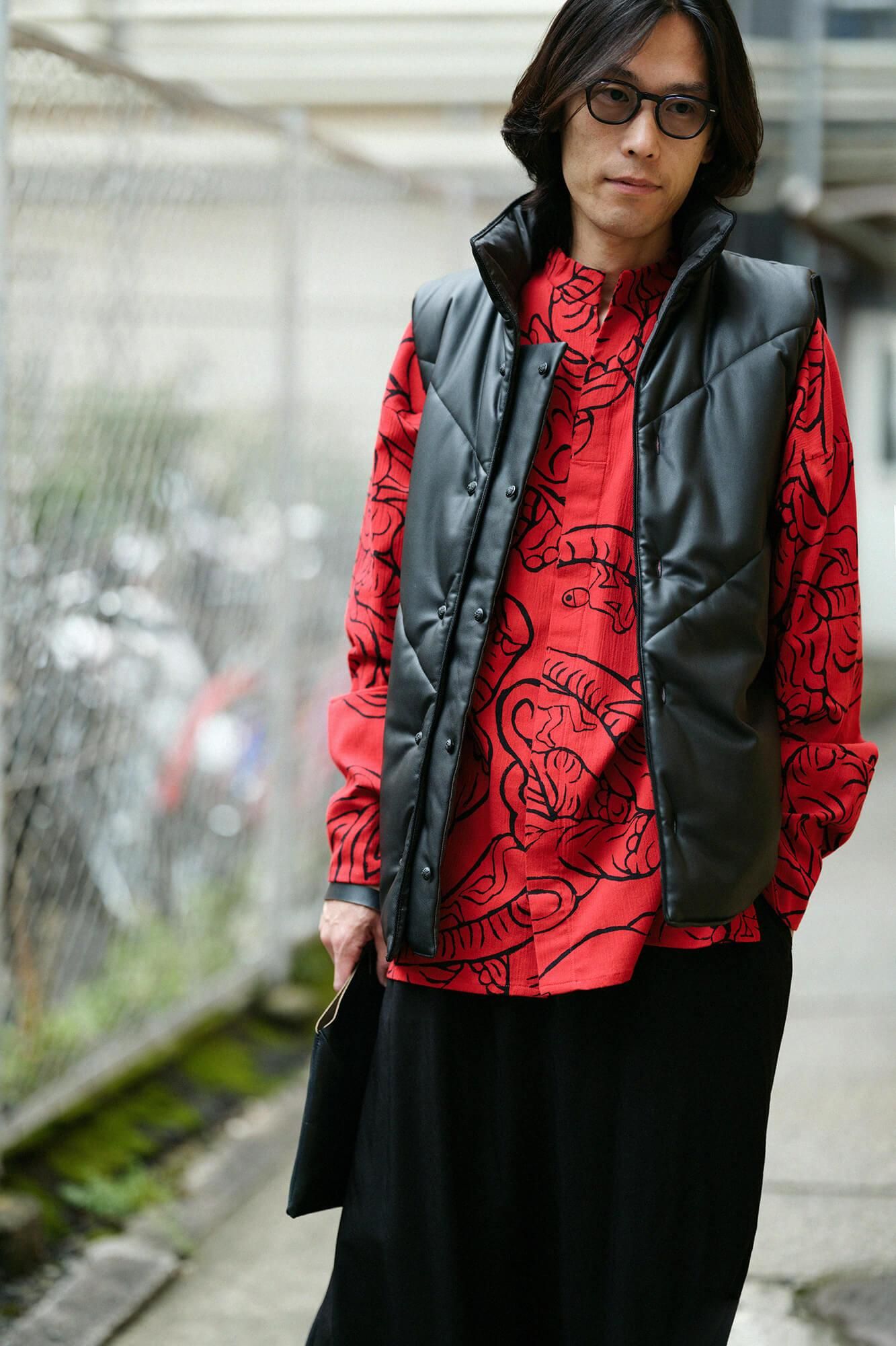 人造皮革 陣羽織夾棉 附裡襯/黑色