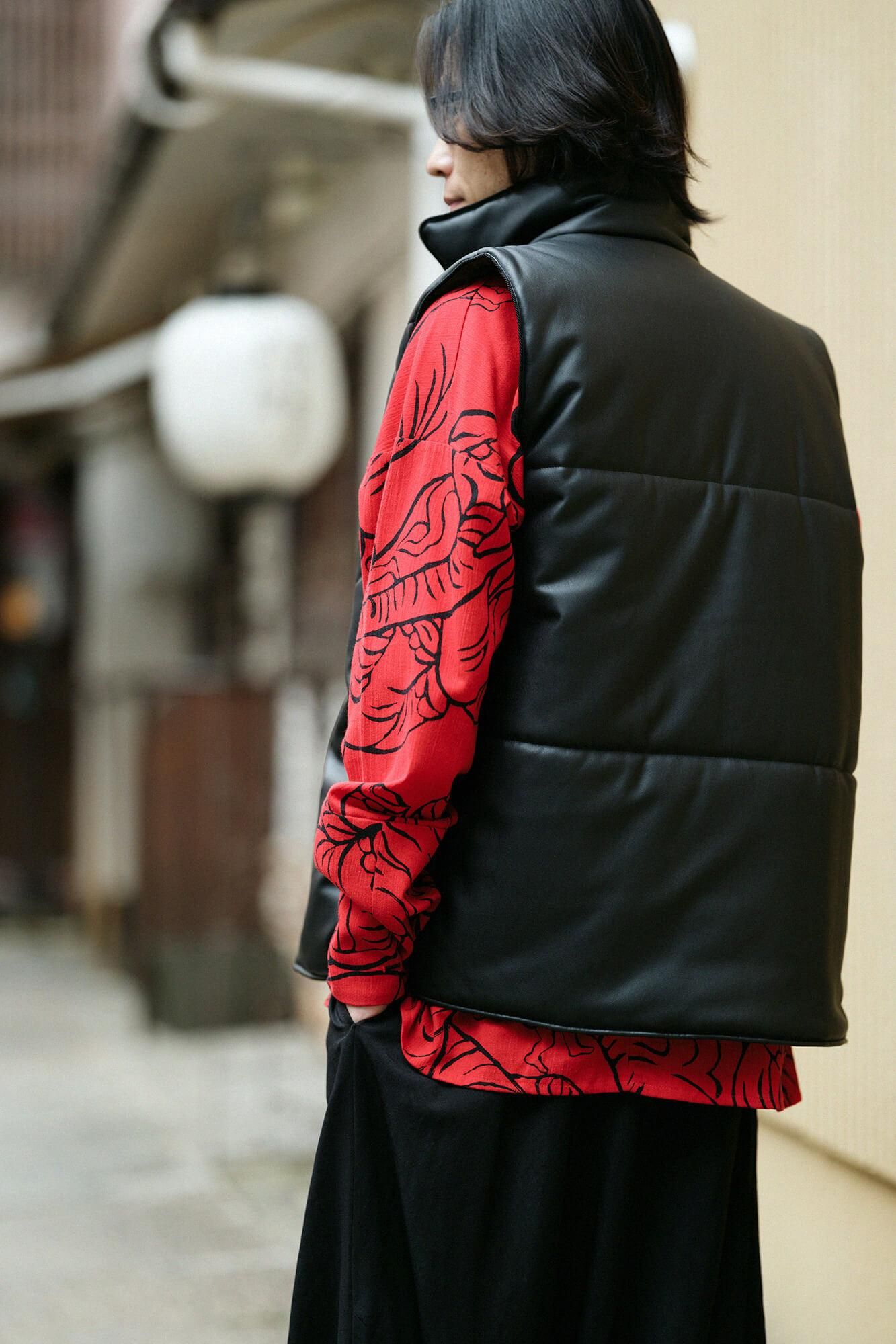 人造皮革 陣羽織夾棉 附裡襯/黑色