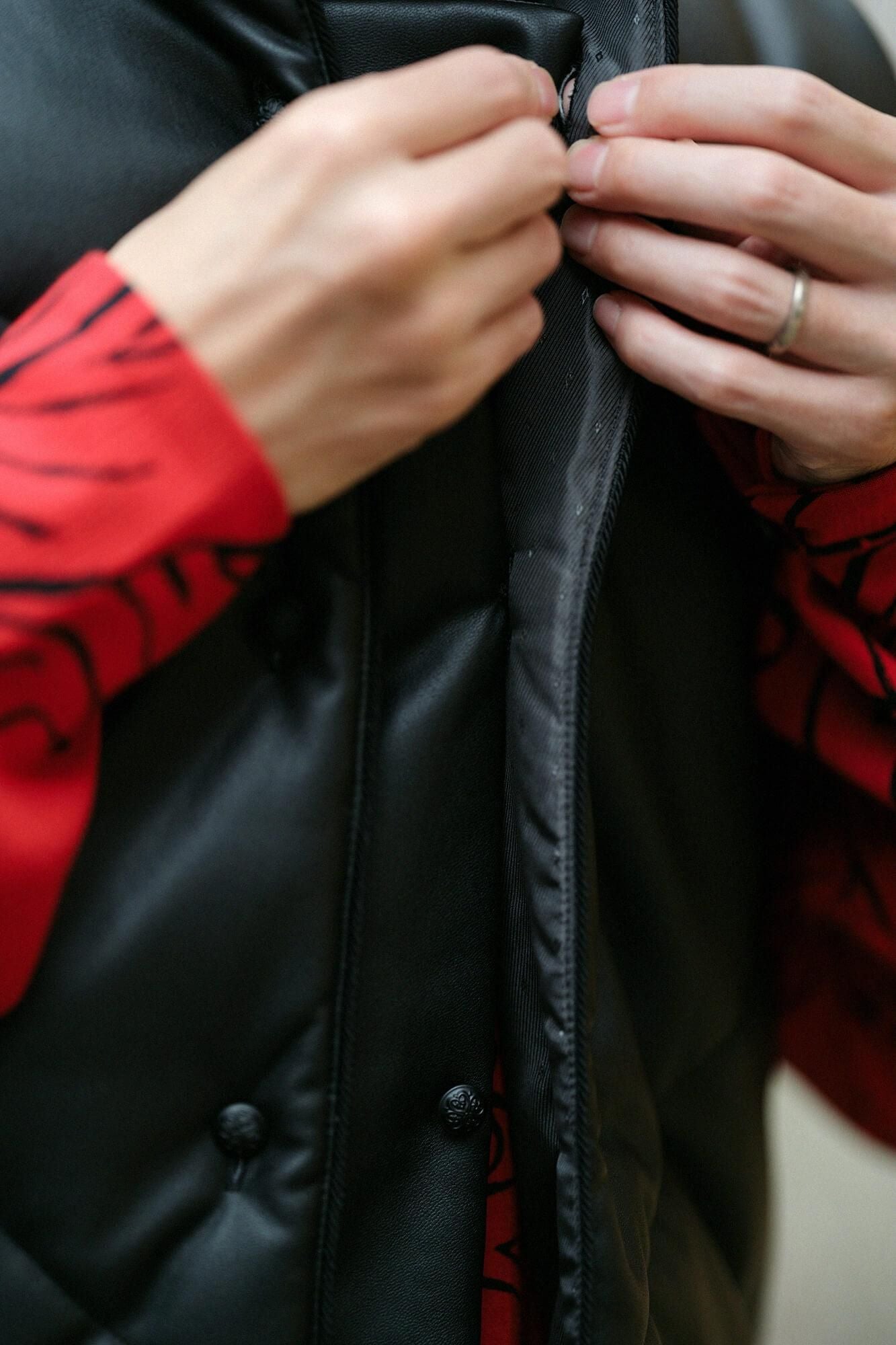 人造皮革 陣羽織夾棉 附裡襯/黑色