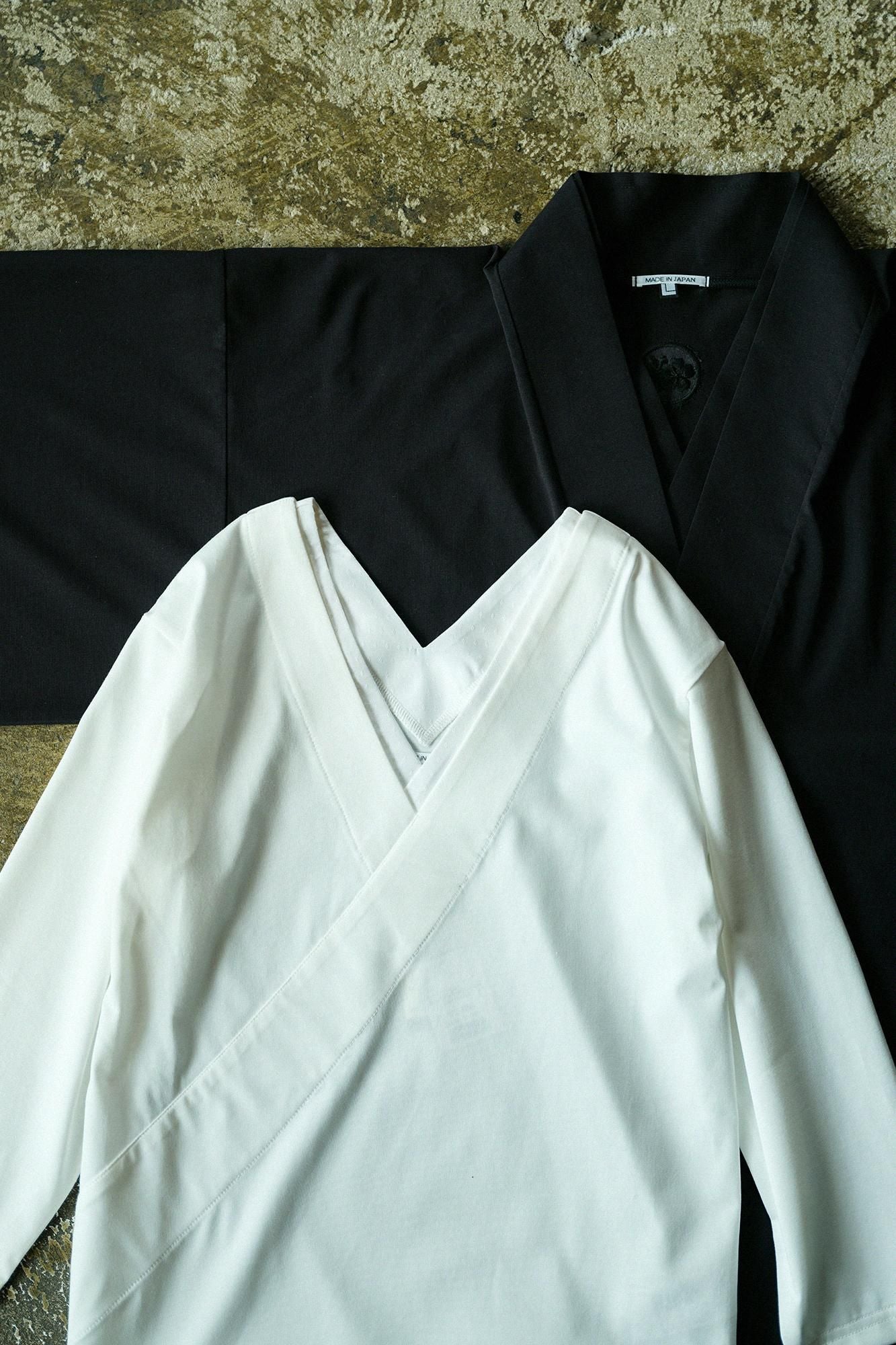 110雙線 超長棉 半衿V領上衣 七分袖/白色