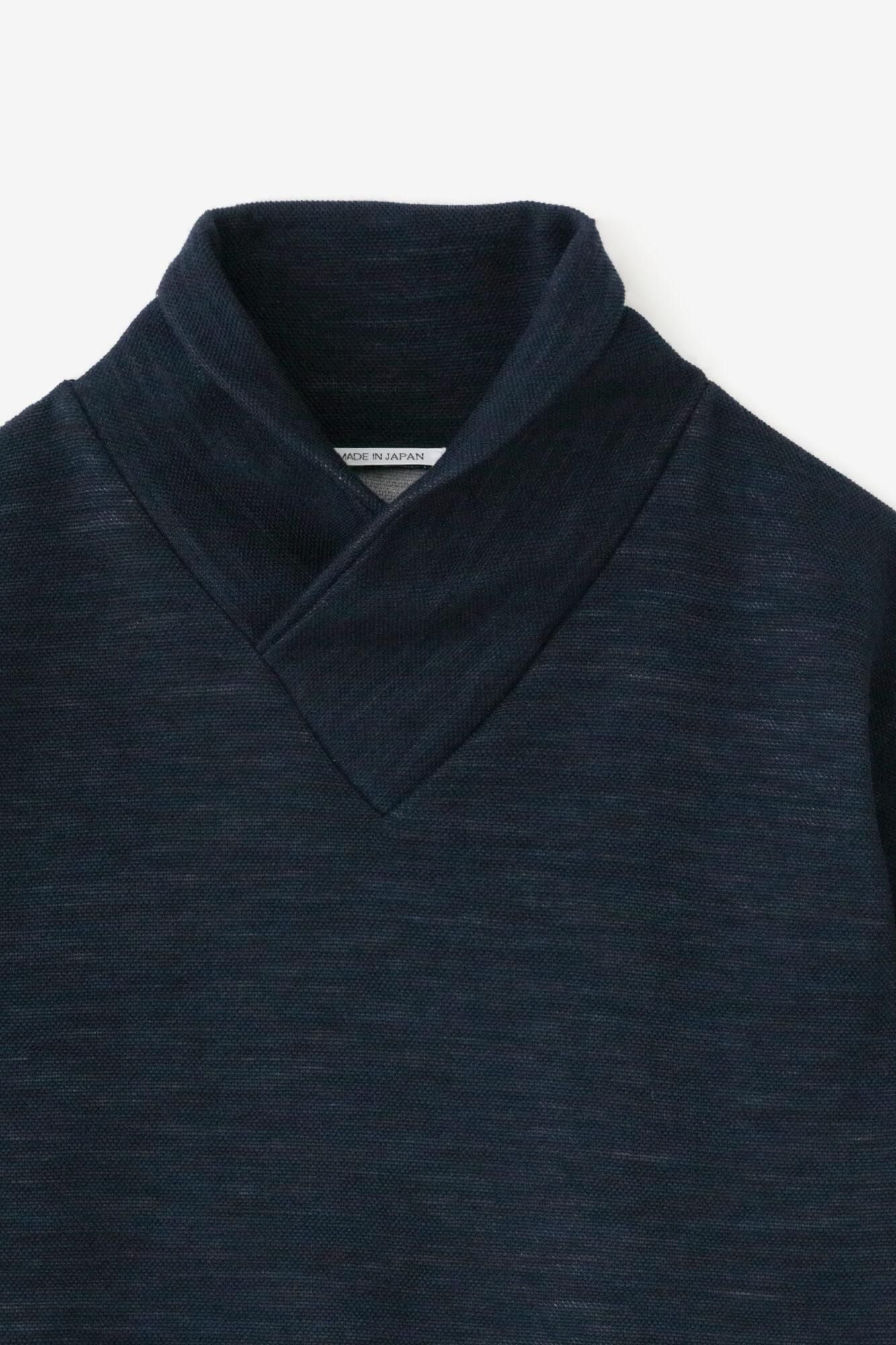 雙層 鹿之子編 半衿秋聲 高領上衣/深藍色