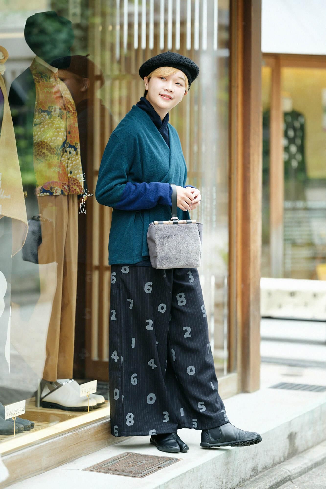 雙層 鹿之子編 半衿秋聲 高領上衣/深藍色