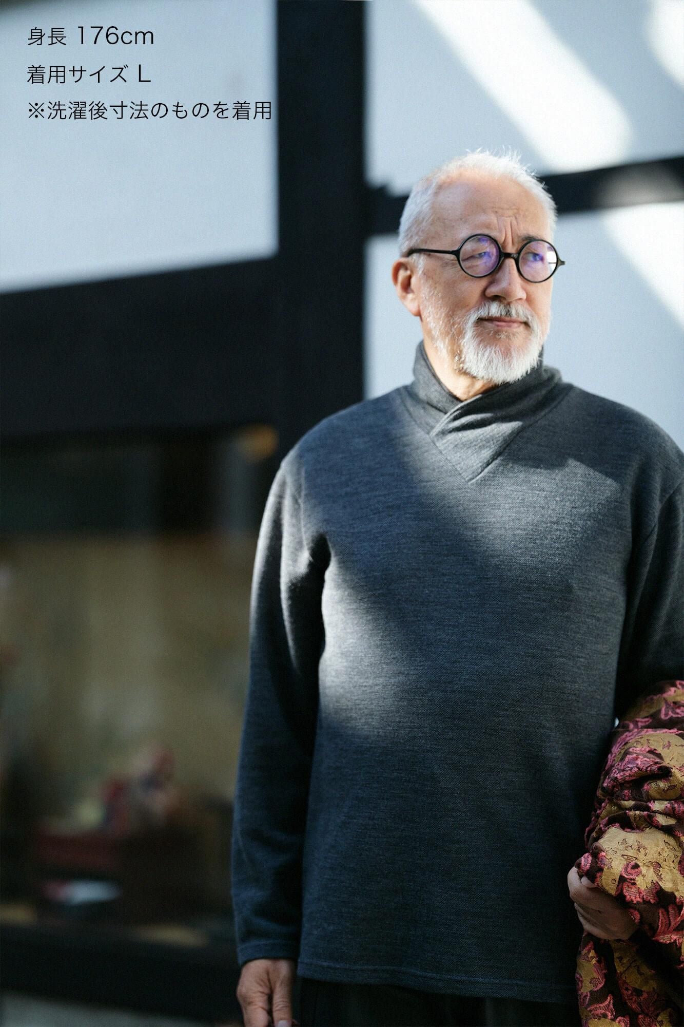 雙層 鹿之子編 半衿秋聲 高領上衣/濃灰