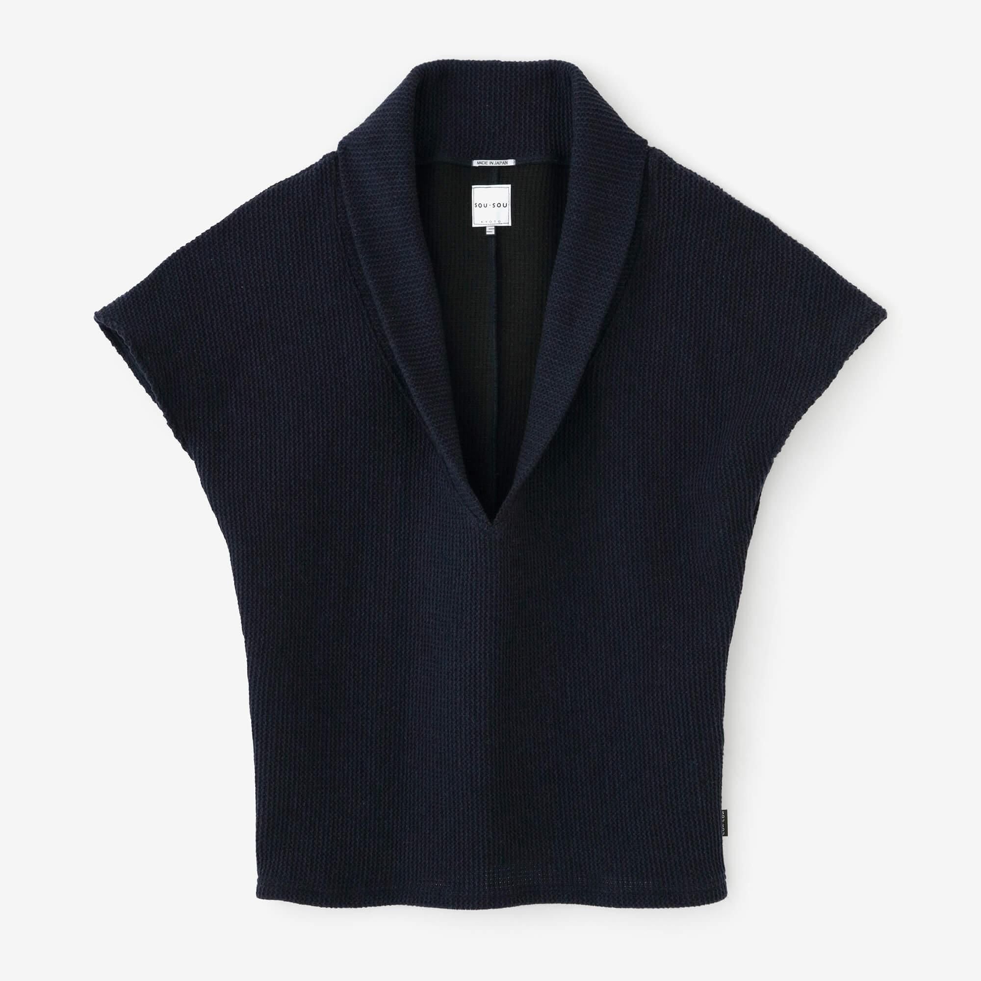 梳毛拉舍爾經編太夫背心/深藍色