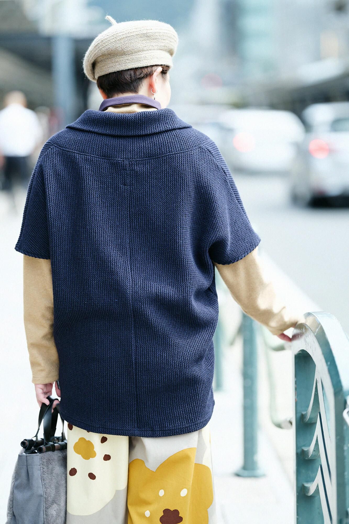 梳毛拉舍爾經編太夫背心/深藍色