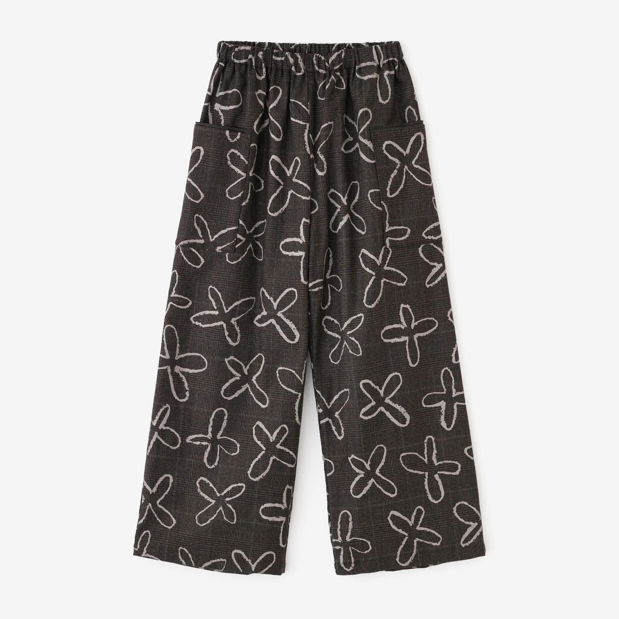 Combed Yarn Houndstooth Weave Square Pockets Monpe Pants / Suzushiro Deep Brown