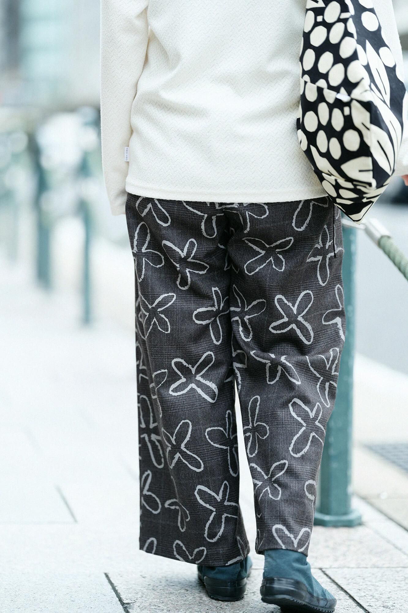 Combed Yarn Houndstooth Weave Square Pockets Monpe Pants / Suzushiro Deep Brown