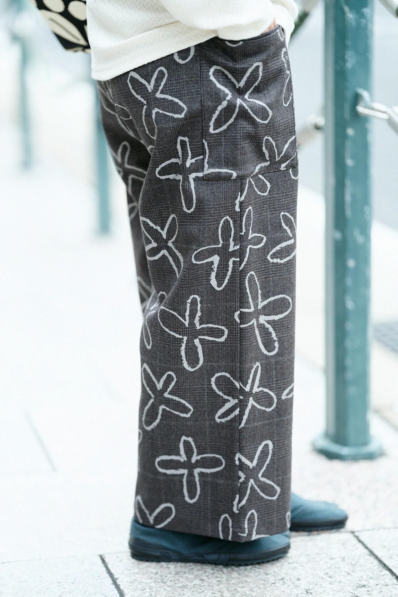 Combed Yarn Houndstooth Weave Square Pockets Monpe Pants / Suzushiro Deep Brown