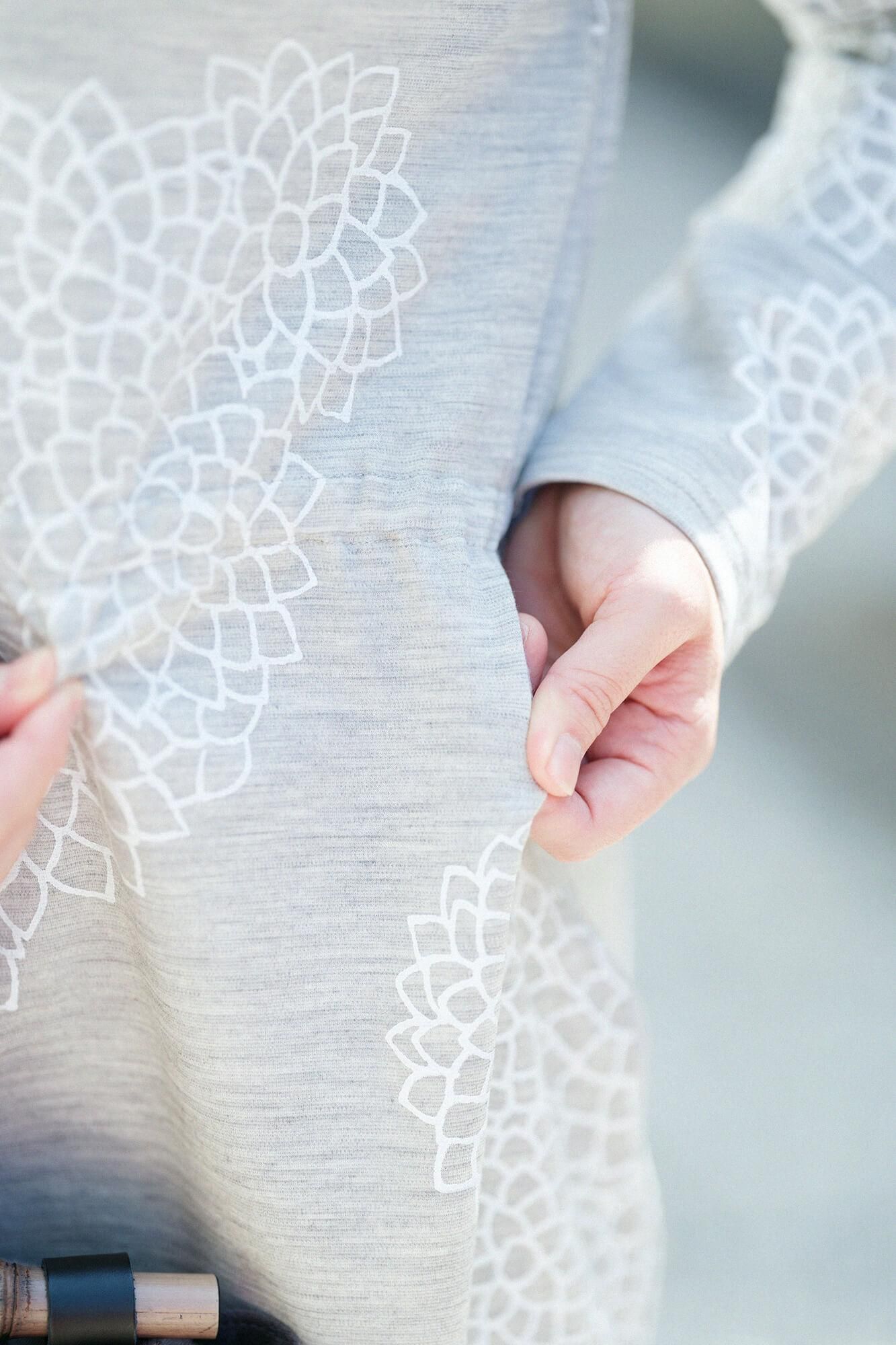 梳毛 雙面編 狹風靡 和服領長版洋裝/雲間菊 淡灰色