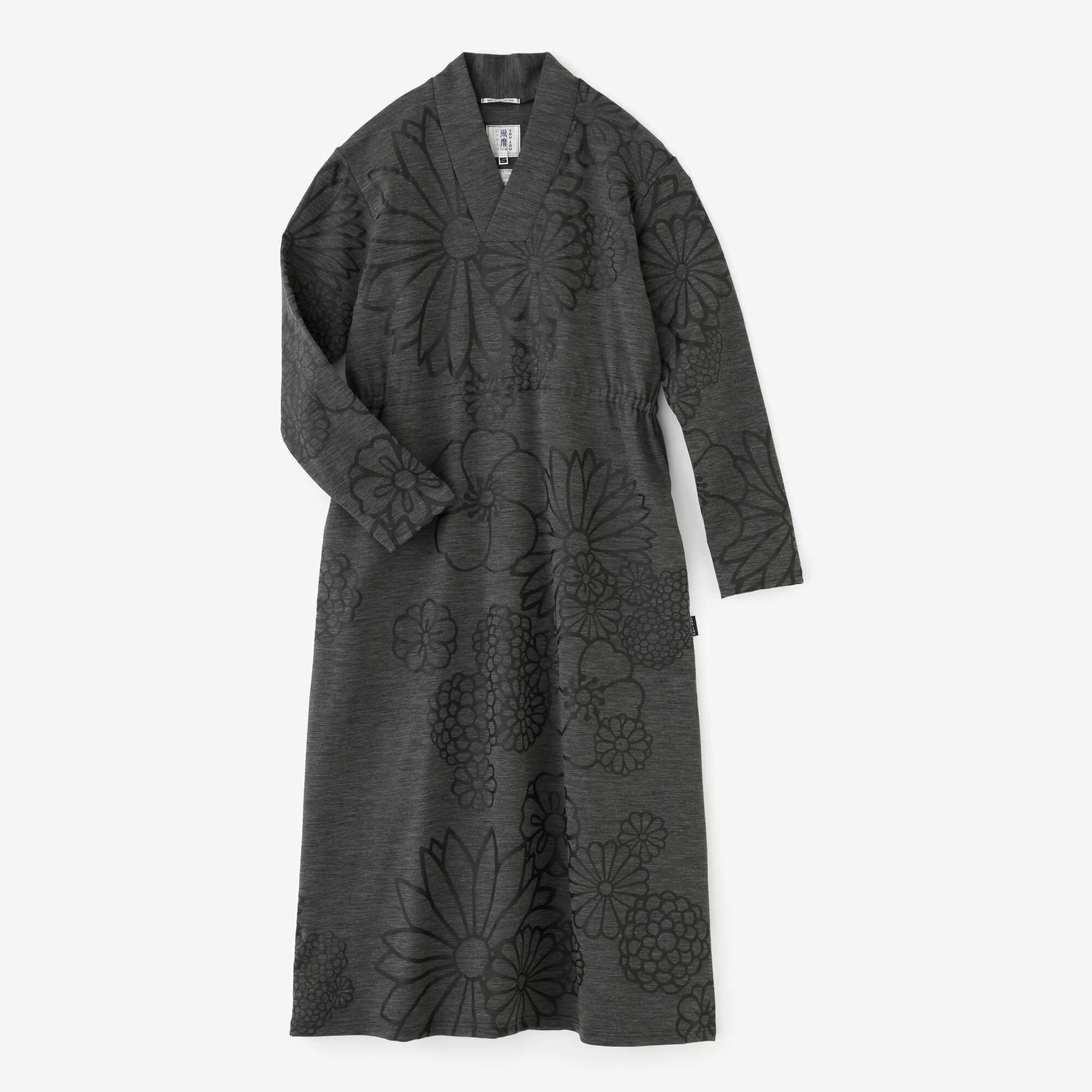 梳毛(そもう) 両面編(りょうめんあみ) 狭風靡(せばふうび) 長衣(ながごろも)/金襴緞子(きんらんどんす) 杢墨(もくずみ)