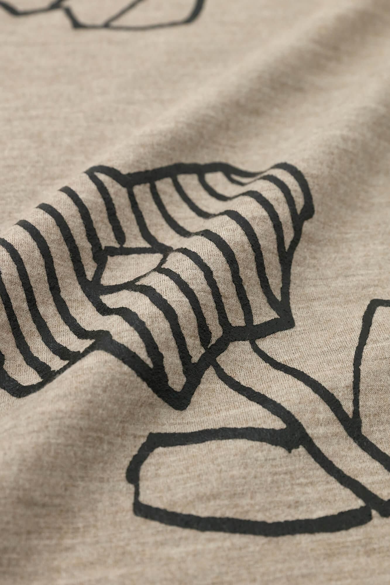 梳毛針織高領圓弧袖長方形洋裝/花苗 散花茅色