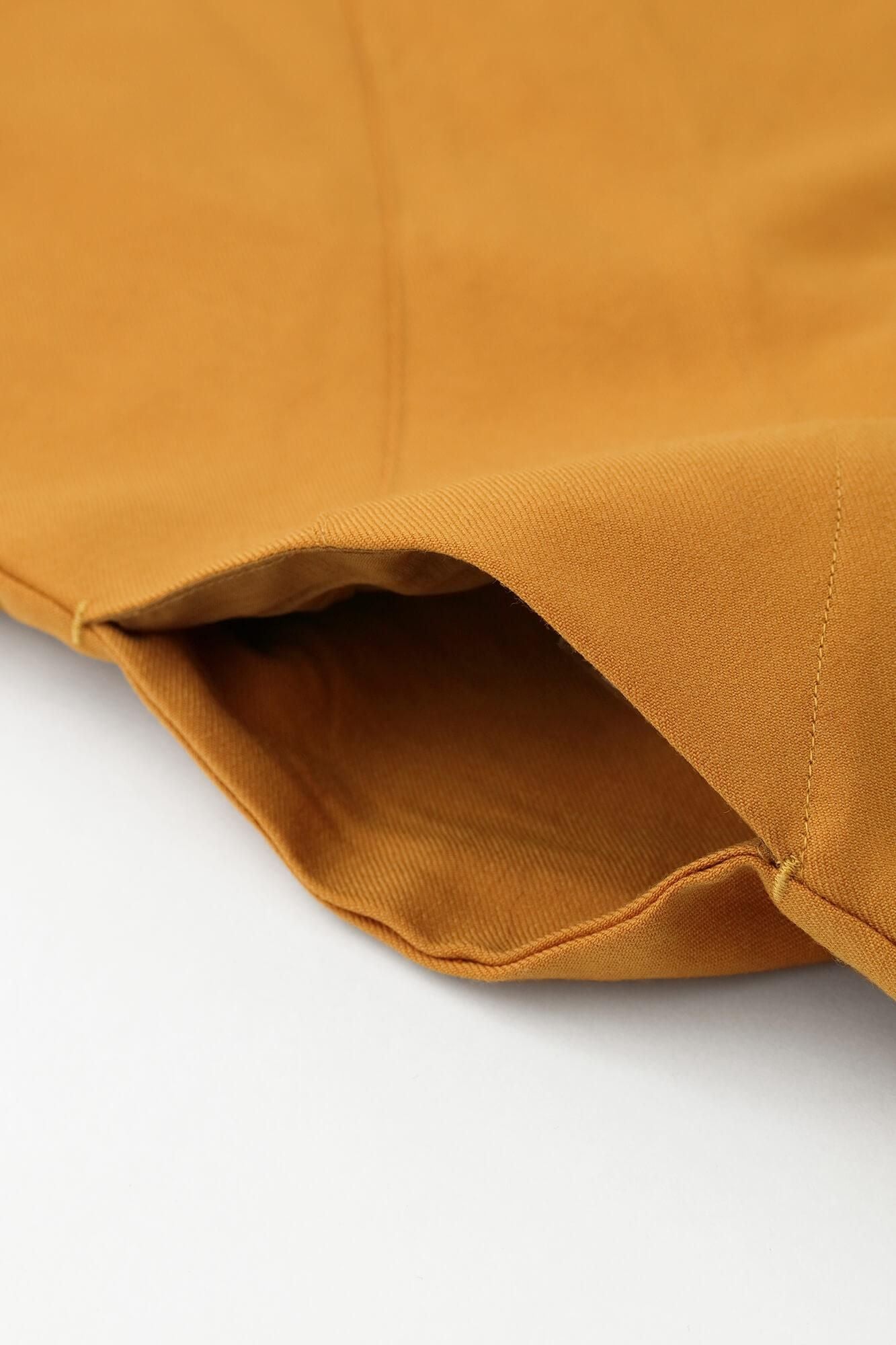 梳毛斜紋織V領長方形洋裝 長袖/橙色