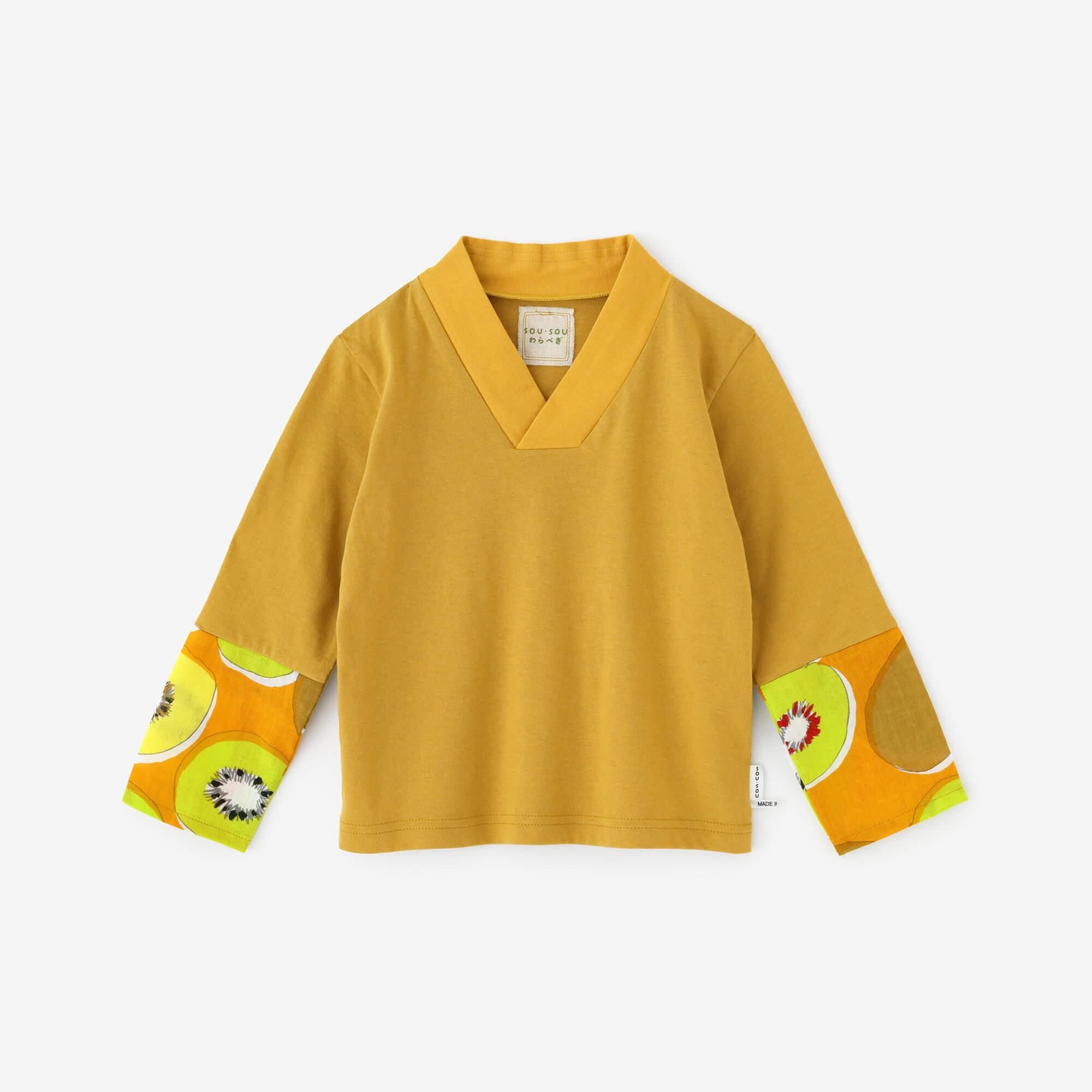 【网络限定20%OFF】雙色袖 風靡上衣/芥末黃×猕猴桃