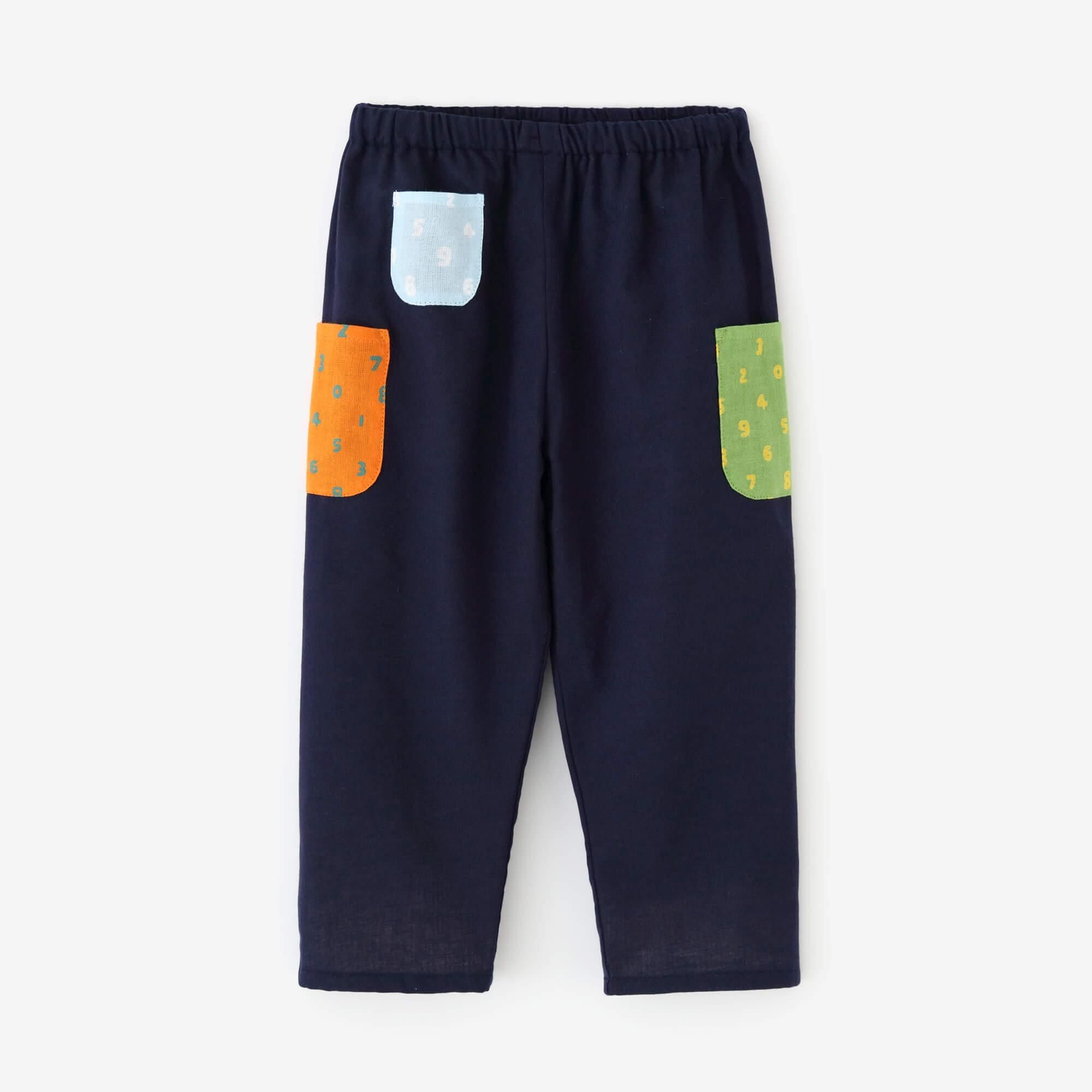 ●伊勢木棉 三袋童裝長褲 附裡襯/深藍