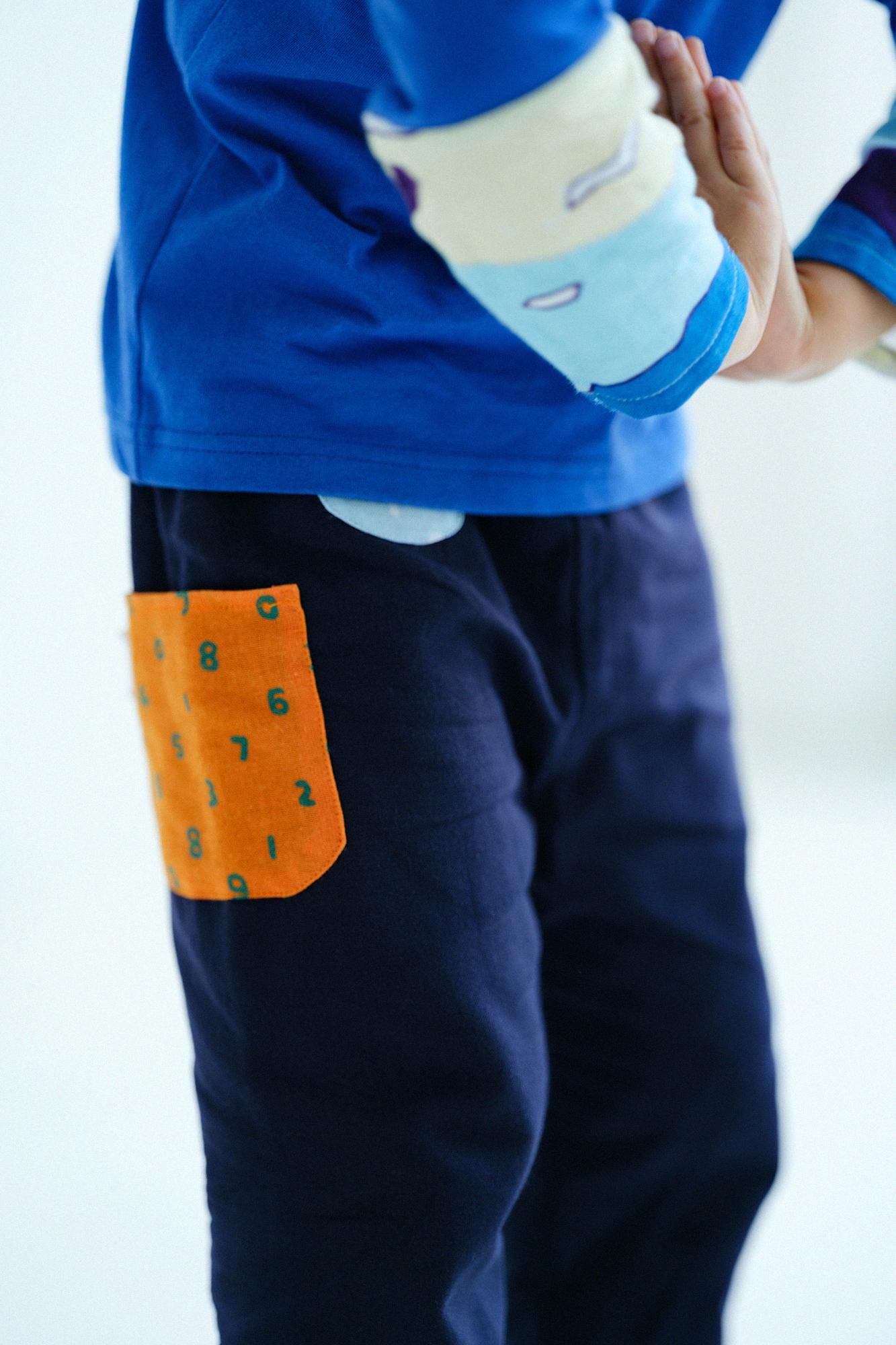 ●伊勢木棉 三袋童裝長褲 附裡襯/深藍