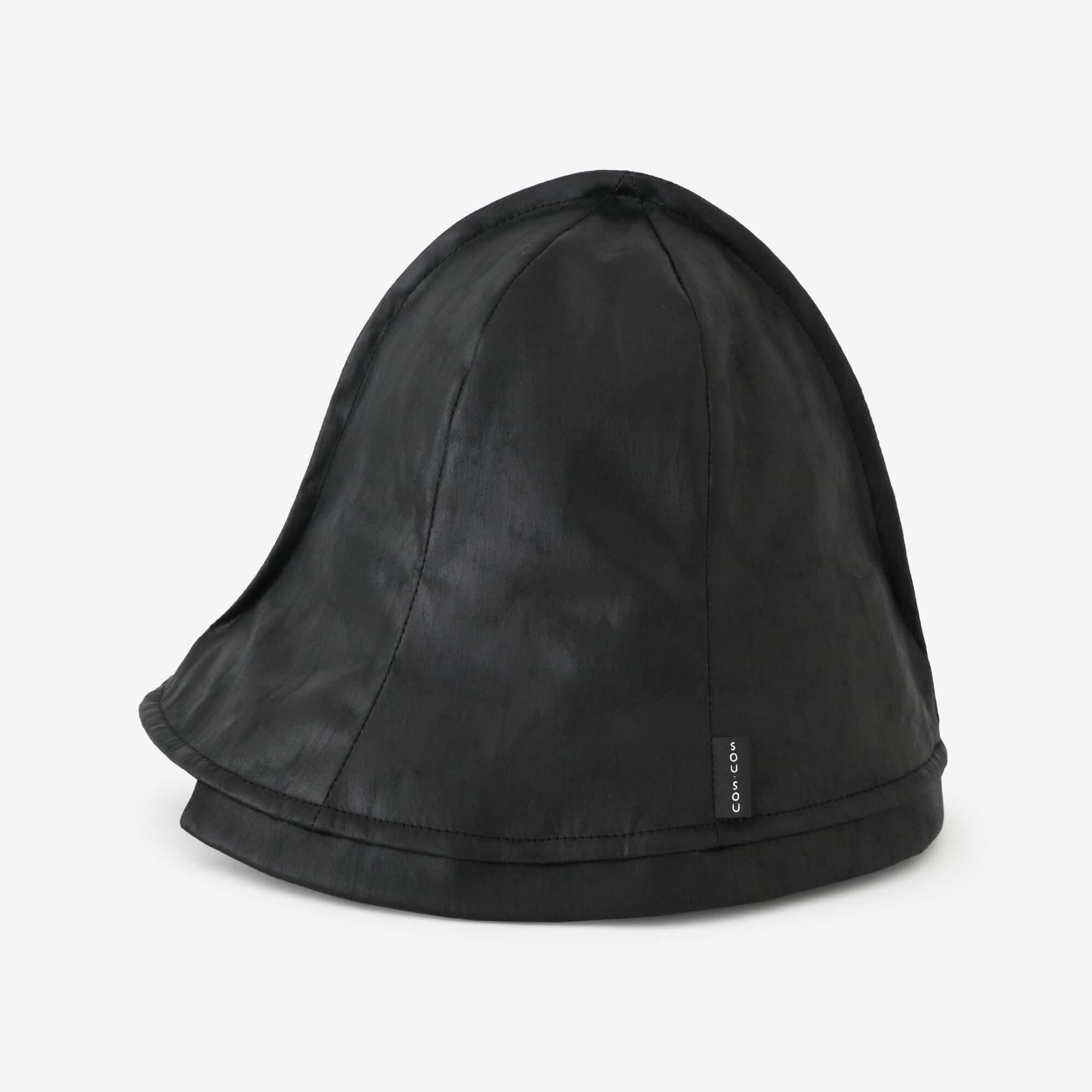 Faux Leather Ichijogasa Shikoro Hat / Black