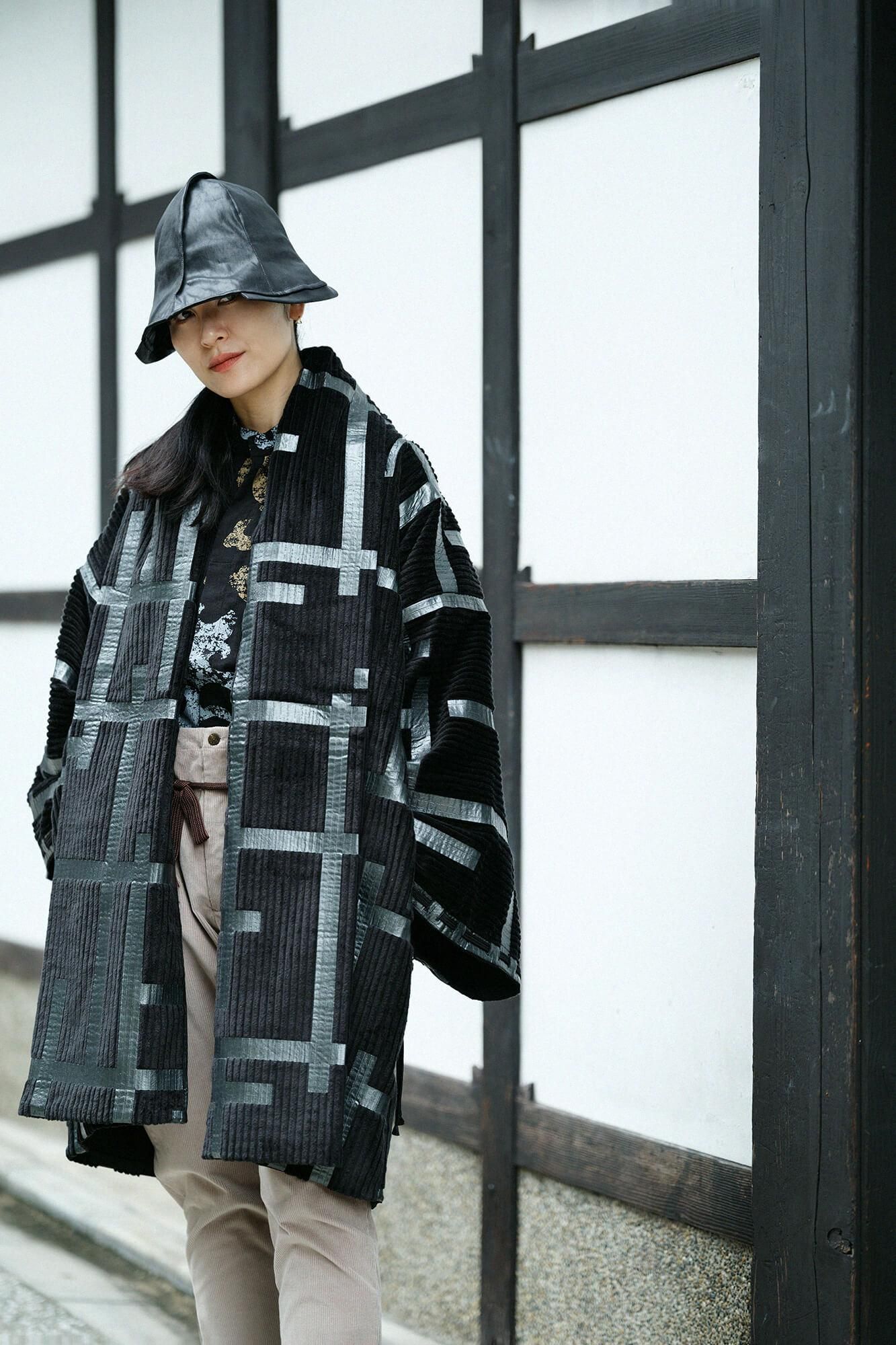 Faux Leather Ichijogasa Shikoro Hat / Black